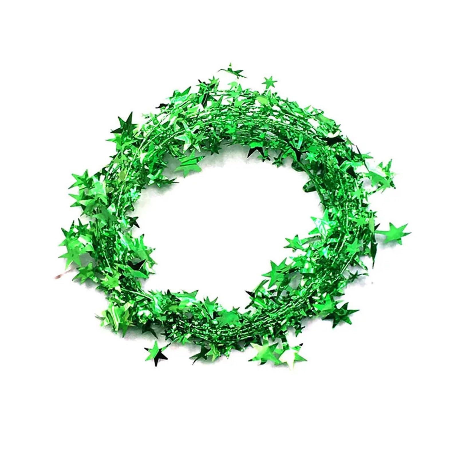 Yeobezn Green Tinsel Stars Wire Garlands 12Pcs Christmas Stars Tinsel Garland Rattan Xmas Tree Decoration For Home Wedding Birthday New Year Streamers Ornaments(Green)