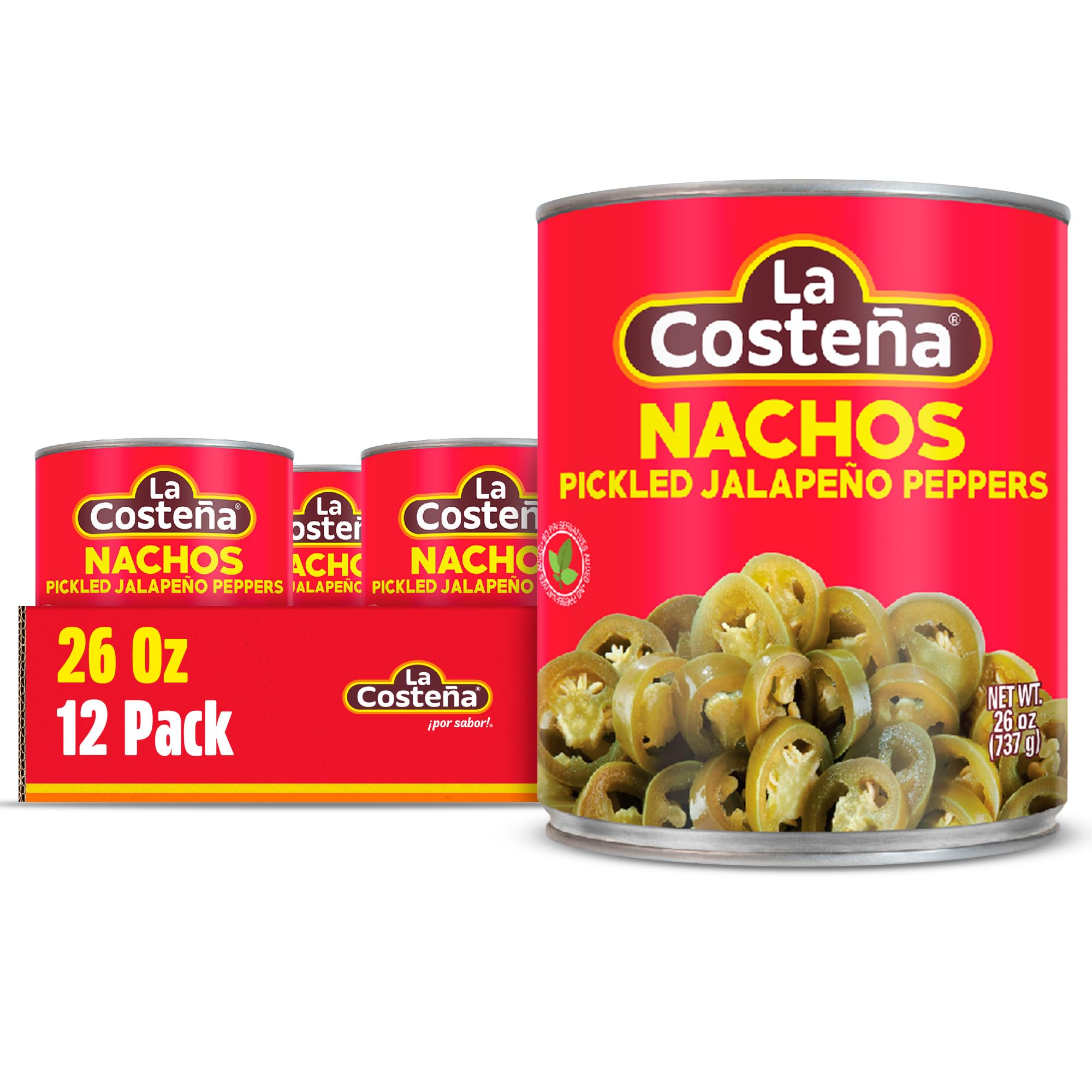 La Costeña Sliced Nacho Jalapeno Peppers - Pickled Jalapenos - Jalapeno Pepper - Hot Peppers - Mexican Food, Guacamole, Spicy Nacho & Taco Toppings, Enchiladas & Salsa - 26oz, 1 Pack Canned Jalapenos