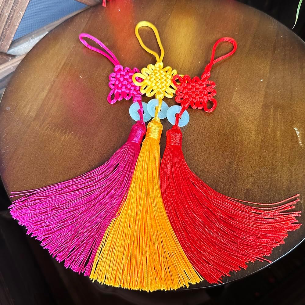 10PCS 9Inch Rose Chinese Knot Jade Tassel Chinese New Year Decorations for Party Wedding Supplies Spring Festival Decorations Lantern Festival Mid-Autumn Moon Festival Party Ornaments
