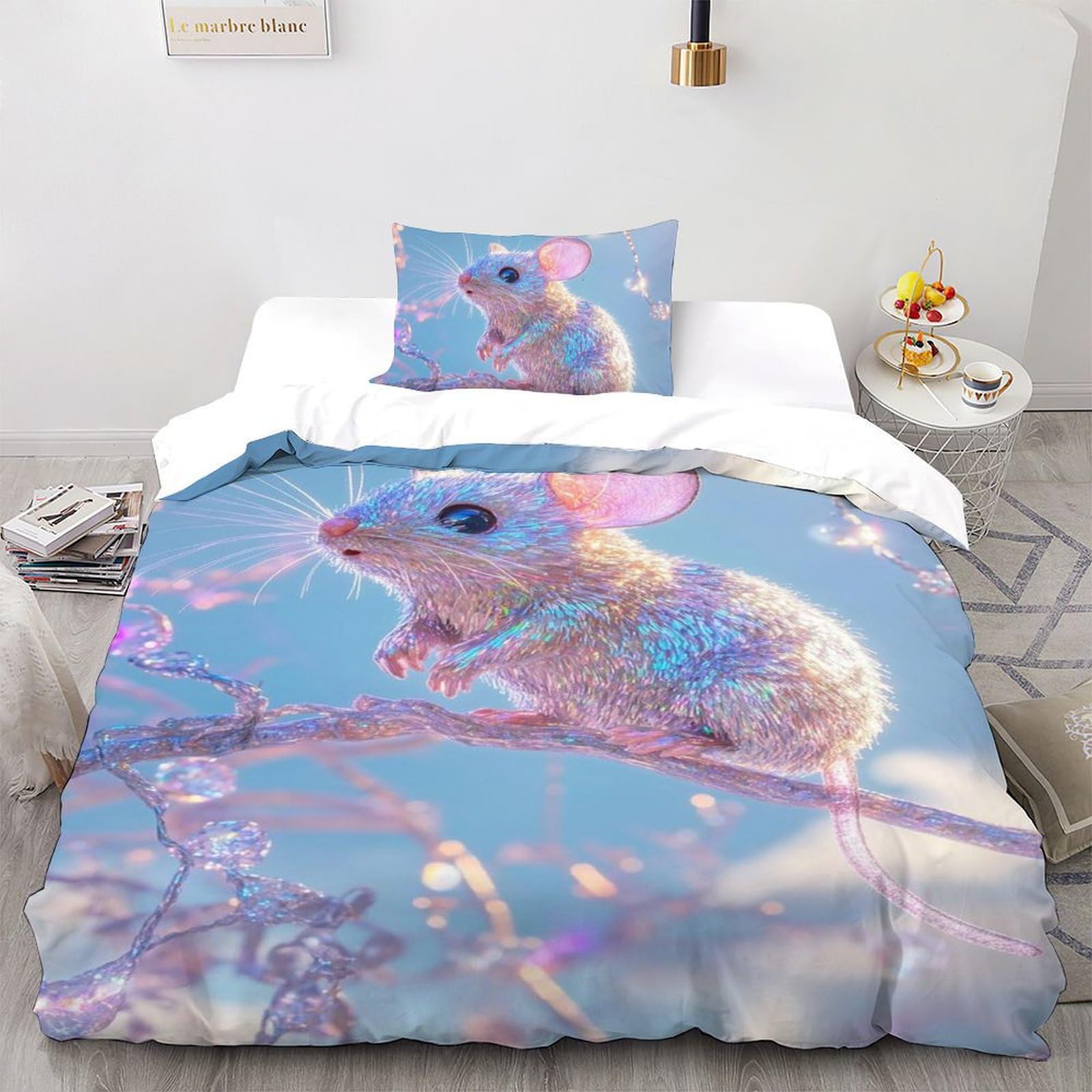 Housse de couette 135x200cm souris imprimé 3D fermeture éclair microfibre