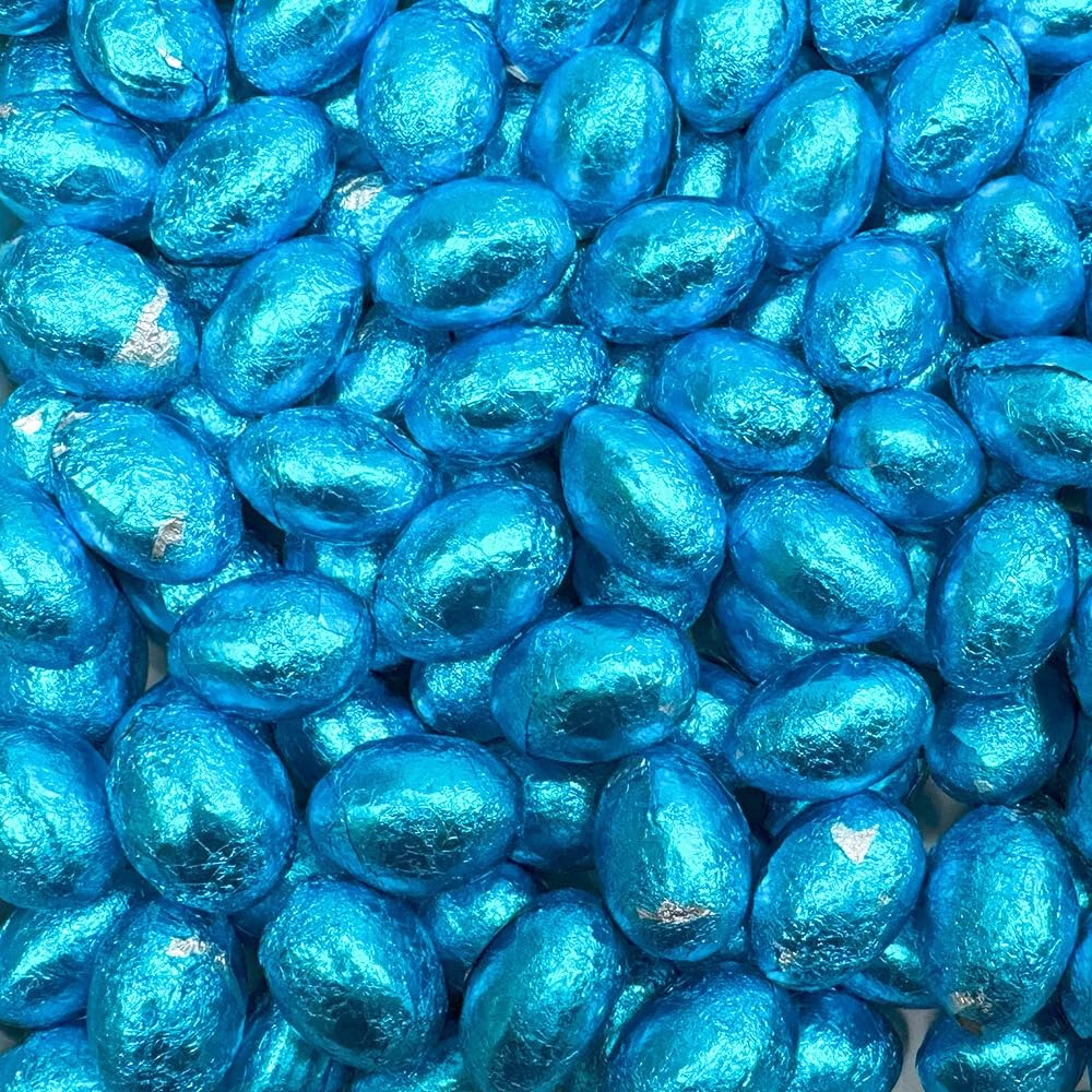 Turquoise Blue Foiled Milk Chocolate Eggs 200g Bag, Pouch