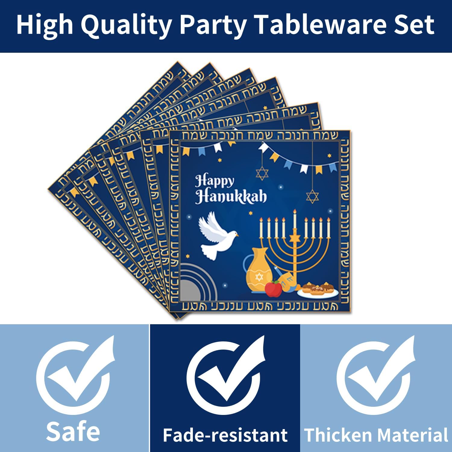 96PCS Happy Hanukkah Plates and Napkins - Hanukkah Decorations Chanukah Party Supplies Jewish Chanukah Disposable Tableware Set Serve 24 Guests