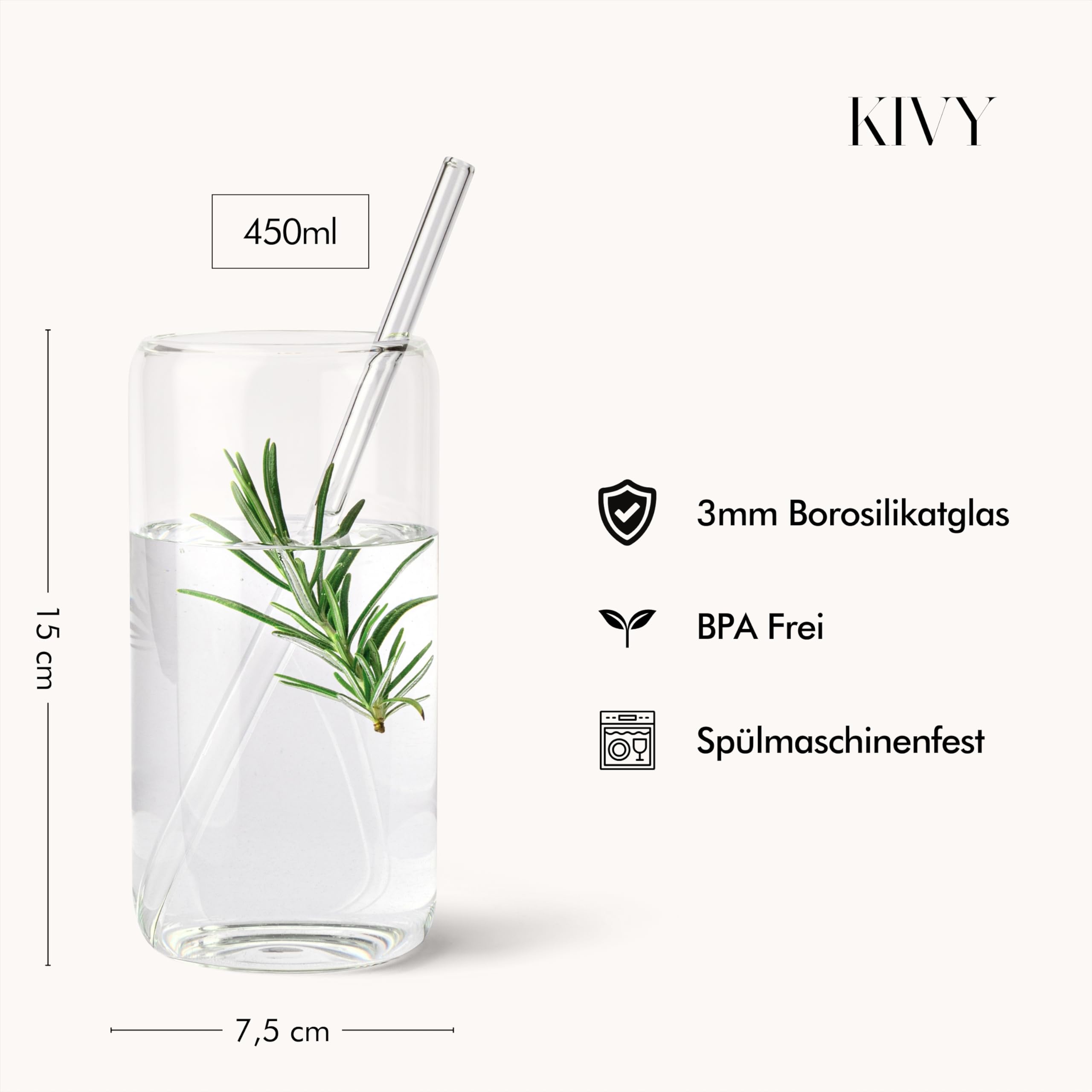 KIVY Trinkgläser 8er Set [4x 450ml + 4x 350ml] Inklusive Glas Strohhälme