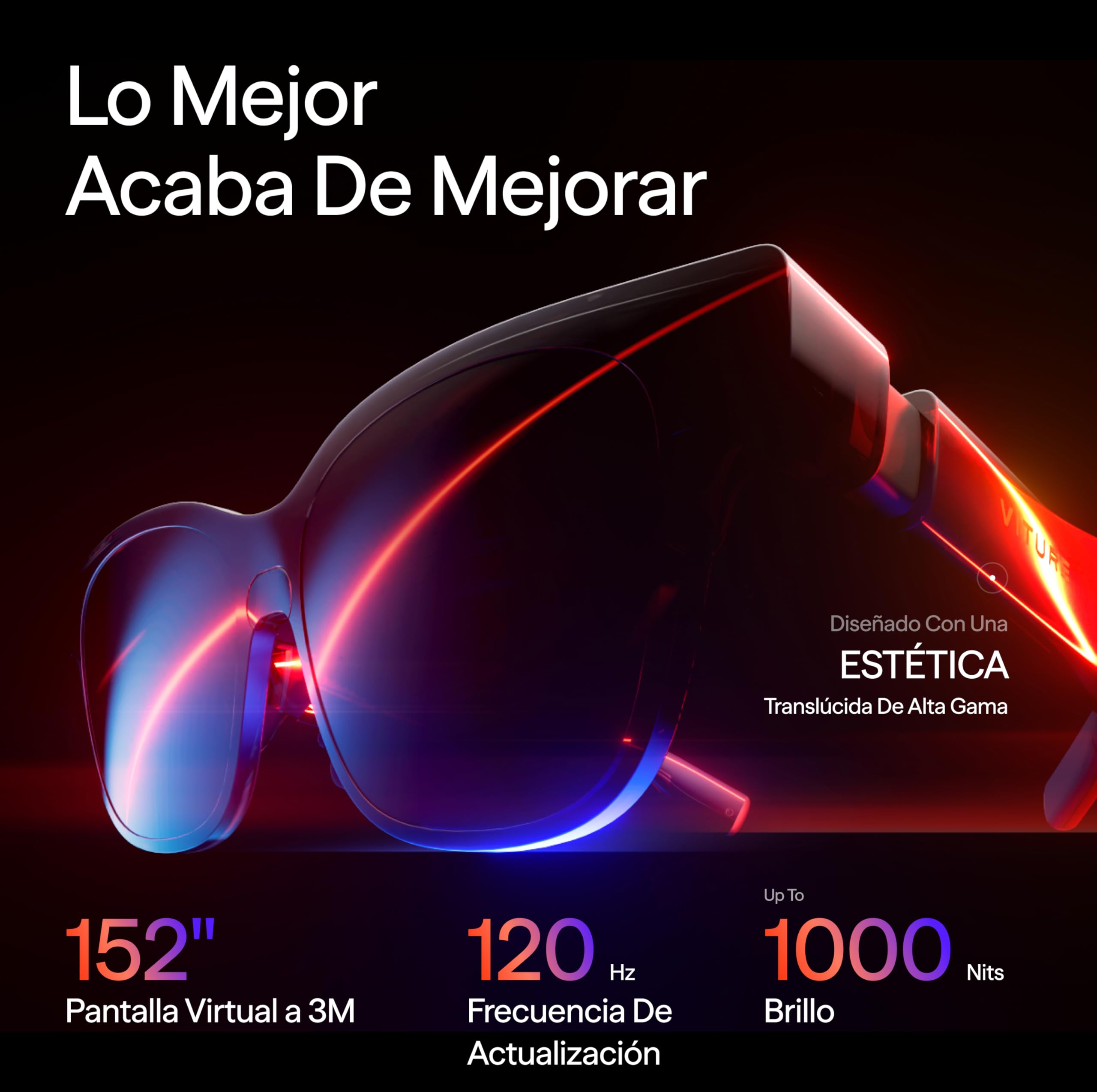 VITURE Luma Pro XR Gafas— Pantalla Ultra Sharp 152” 1200p 120Hz, 52° FOV, Película Electrocrómica, Harman Audio, Ajuste de Brillo, para iPhone 17/16/15, Android, Mac, PC, Steam Deck, Switch 2-Regular