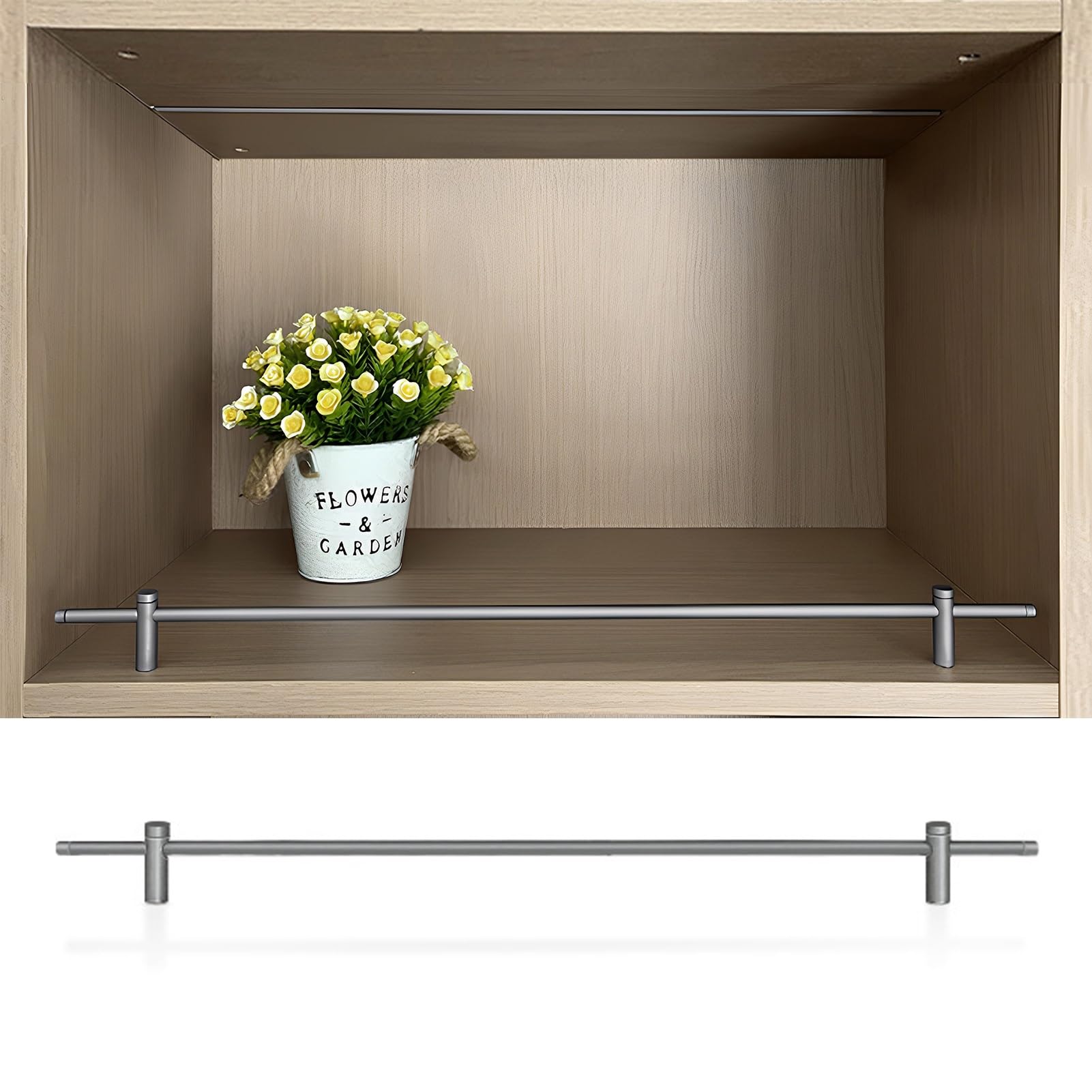 MESCXTY Metal Shelf Rail Fence 4 Pack, Aluminum Pole Guardrail Gold, Versatile Shoe Rack/Bookcase/Kitchen Cabinets/Closet Front Guard Decorative Rod, Prevents Items from Falling(Gray,18in/46cm)