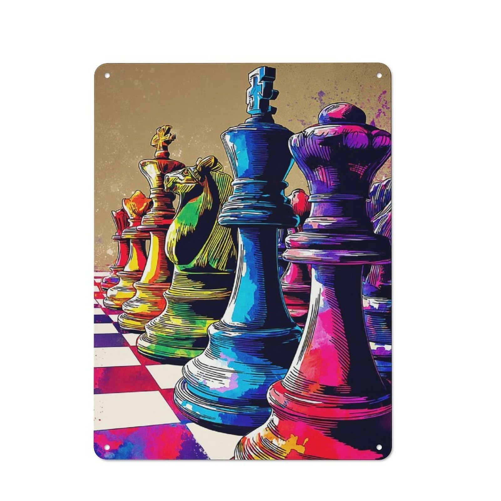 Junmoney Colorful Chess Pieces On Board Farmhouse Metal Sign 40X30cm, Barn Style Rustic Kitchen Decor For Cottage, Kitchen, Hallway Or Breakfast Nook