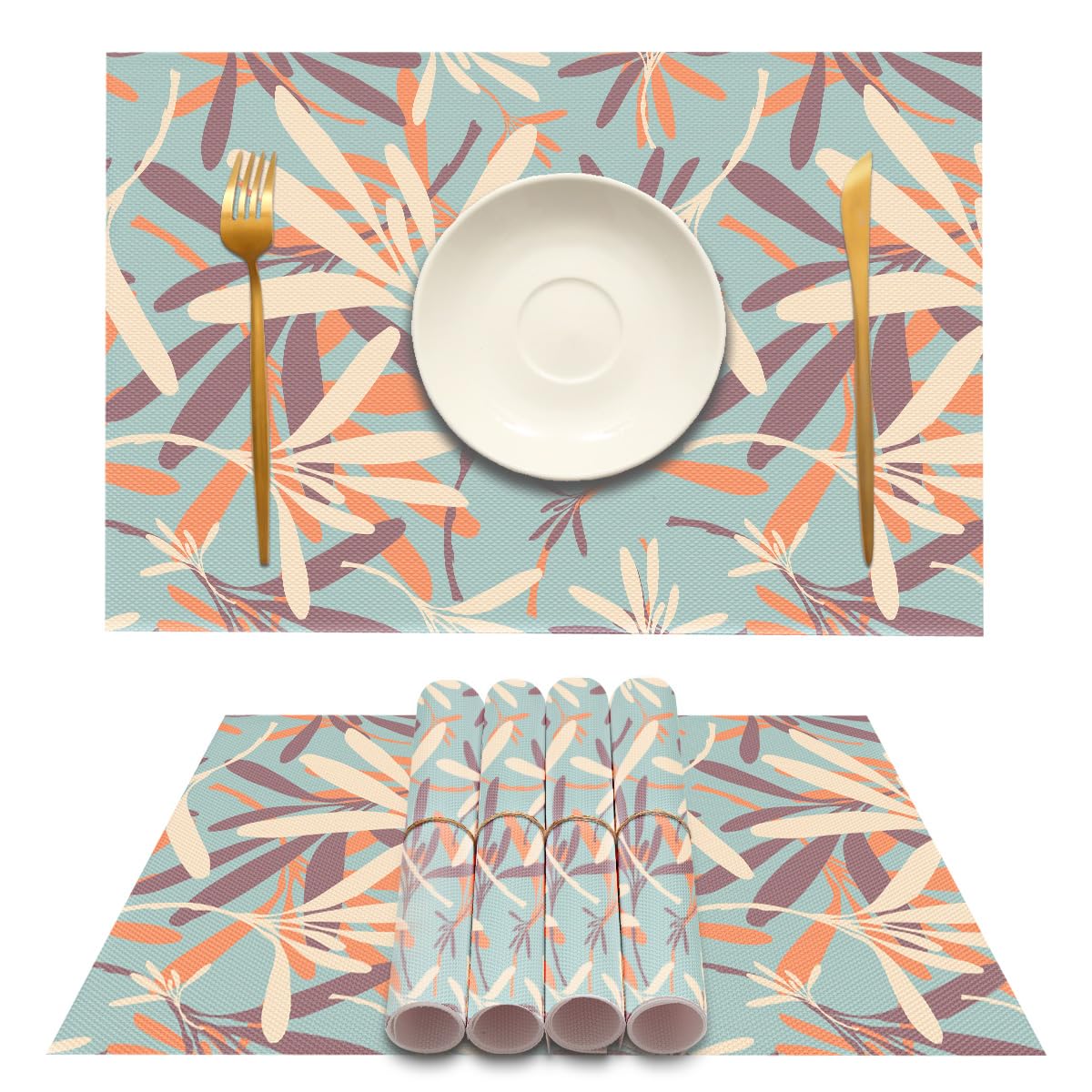 MAYCARI Manteles Individuales Lavables con Bonitos Motivos, Juego de 6 Salvamantele Individuales de Plastico PVC Resistentes al Calor Antideslizantes para Cocina, Restaurante 45x30 cm