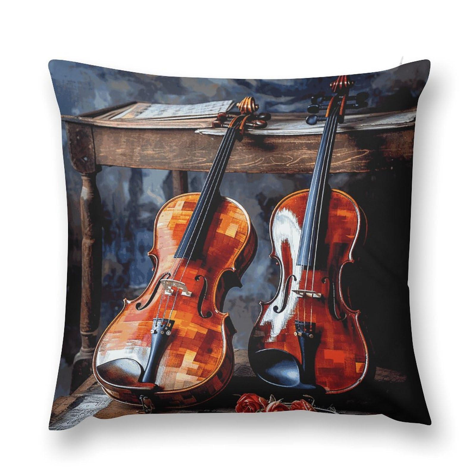 HKMNTGD Square Pillow Covers22 x22, Violin and Cello Printed Decorative Short Plush Soft Pillow Cases for Sofa Bedroom Car