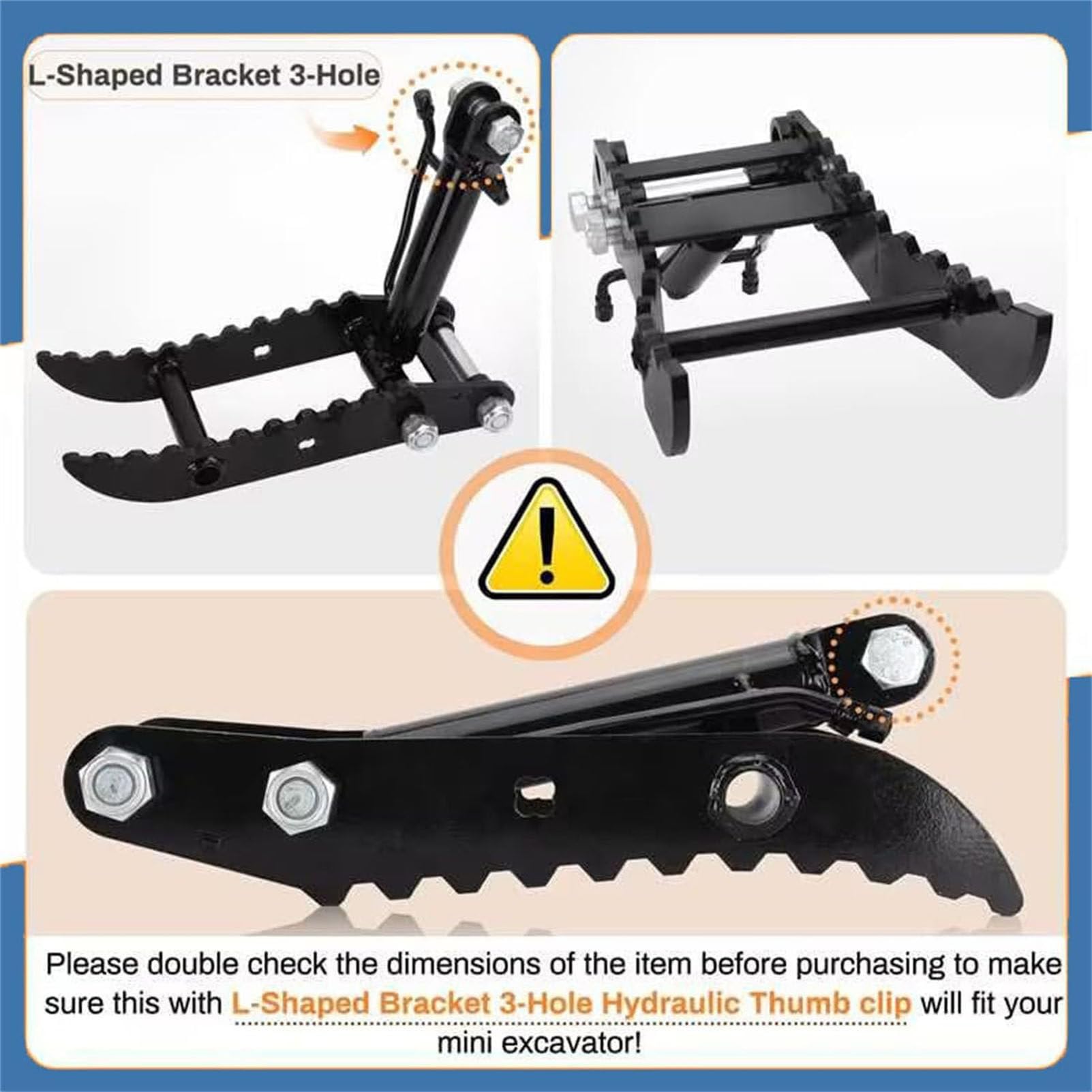 Accesorio de Repuesto de Acero Reforzado para miniexcavadora Three-HoleThumbClip | Pinza hidráulica con mangueras y tornillos, compatible con proyectos de dragado