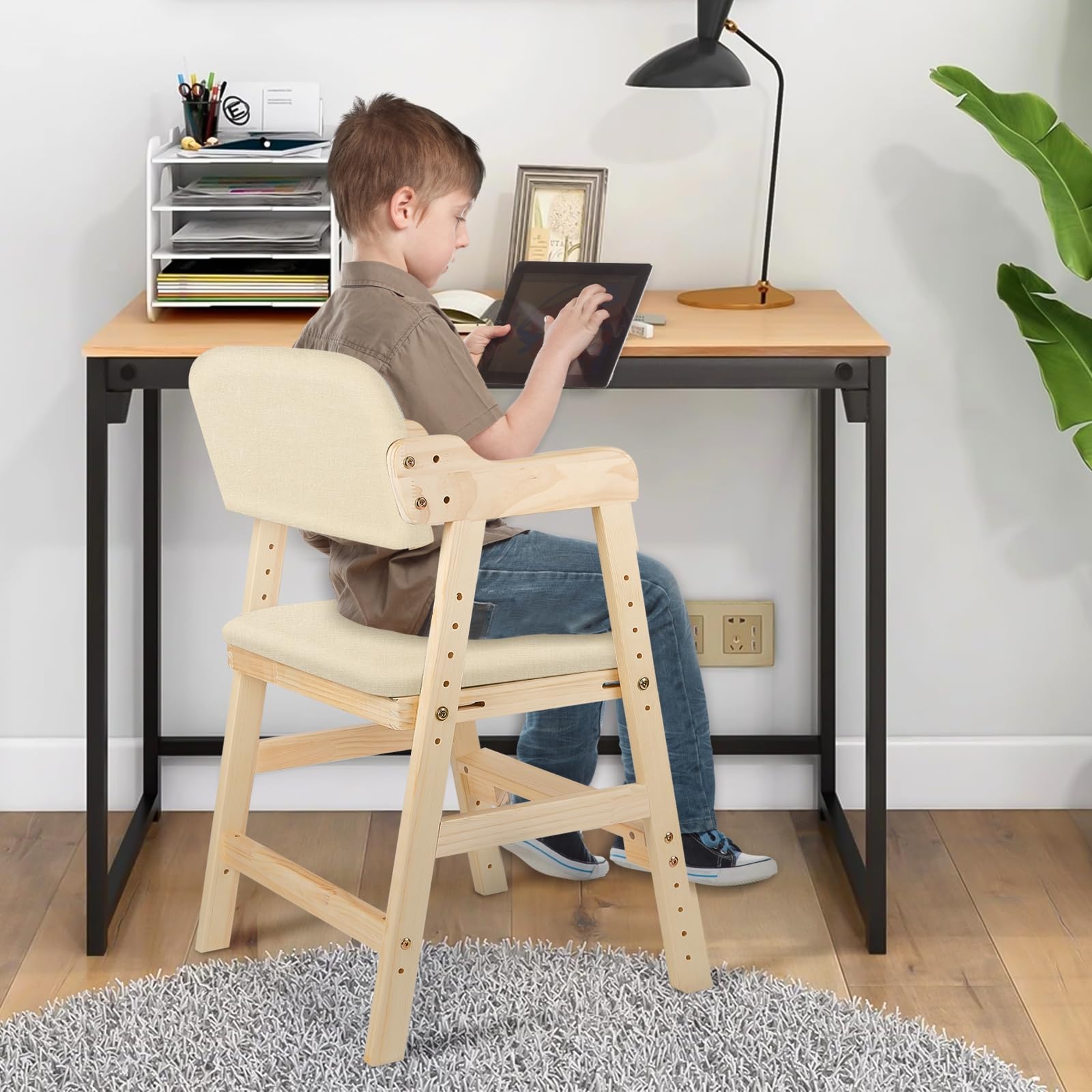 homewell Sedia da studio sollevabile per bambini, Montessori regolabile in altezza, sedia da scrittura a casa, sedia da disegno, pittura, scrittura, 48 x 46 x 78 cm (beige)