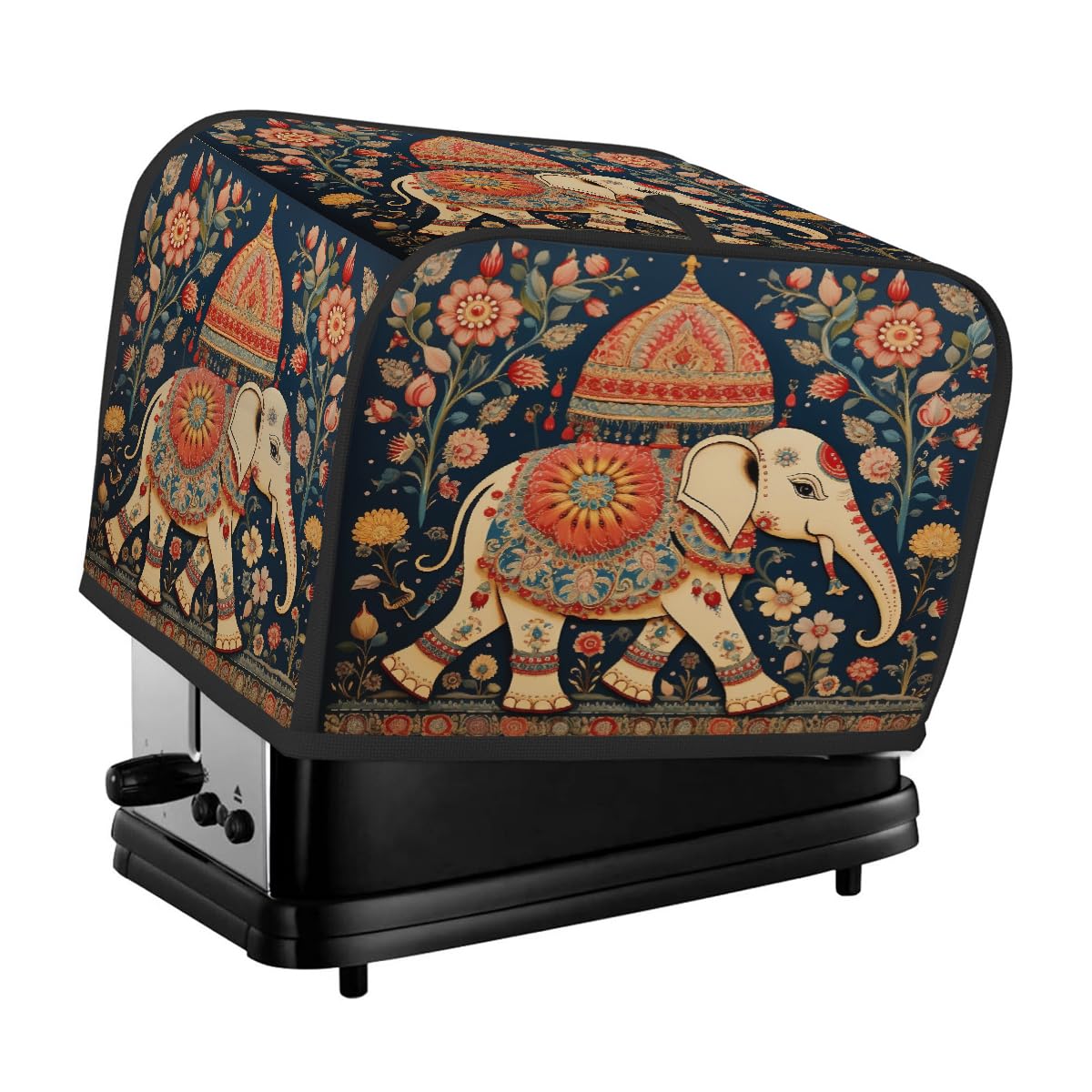 Mexpekil Toaster Cover, Elephant Flower India Burma Southeast Asia Style Stylish Protector for Your 2-Slice Toaster, Easy to Clean, Waterproof, Heat-Resistant, Durable, Kitchen Essentials