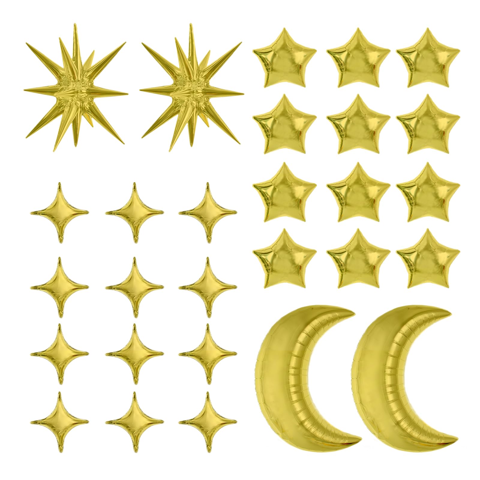 TONIFUL 44Pcs Gold Moon Explosion Star Foil Balloons Kit Large Moon Shape Star Mylar Foil Balloons for Birthday Wedding Baby Shower Anniversary