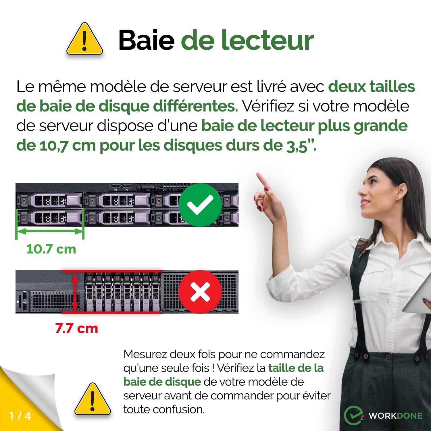WORKDONE Pack 4u. - Plateau Caddy HDD 3.5" - Compatibles avec Les serveurs Dell PowerEdge - Manuel Installation Détaillée - Autocollants Partie Avant - Tournevis