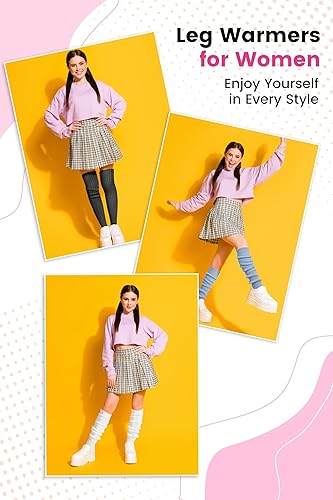 Miniatura 5 de Clothirily Calentadores de piernas, calentadores de piernas de neón de punto de moda para mujeres de los años 80 deportes fiesta accesorios de yoga