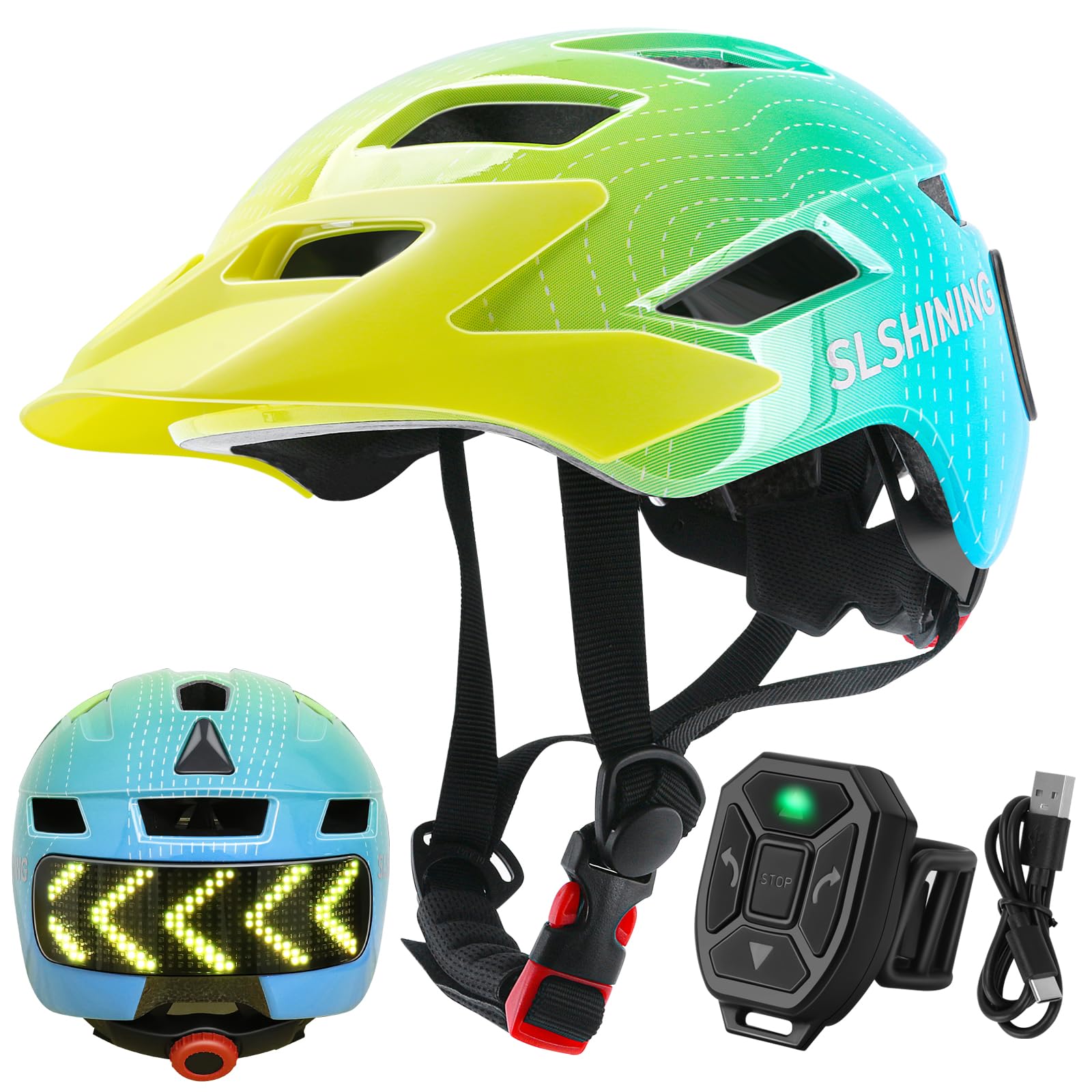 Kids Bike Helmet for Boys Girls: Toddler Helmets Kid Helmet with Light for Scooter Skateboard Bicycle Skate Adjustable Safety Toddler Bike Helmets for Kids 8-14 5-8 3-5 8-12 Ages Years Old Youth Green