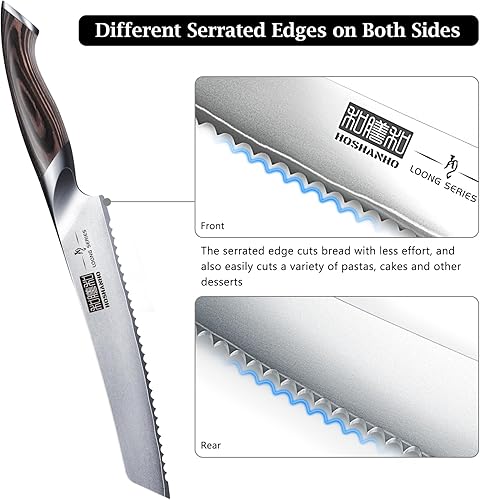 Miniatura 3 de HOSHANHO Cuchillo de pan de 8 pulgadas, cuchillo dentado de acero inoxidable de alto carbono, cuchillo profesional para cortar pan casero