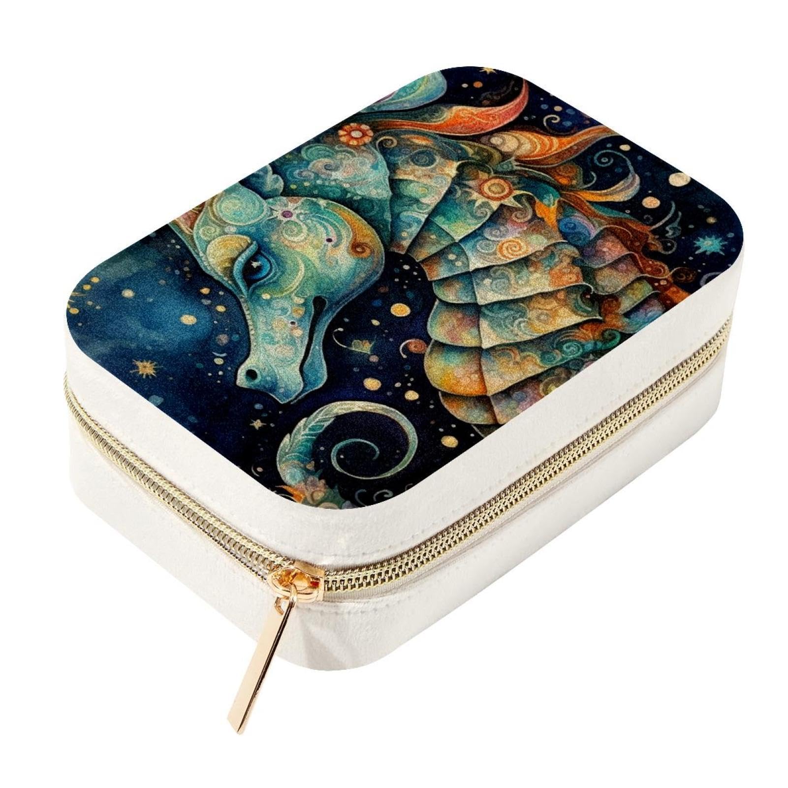 Caja decorativa para exhibición de joyas y monedero de caballito de mar con cremallera