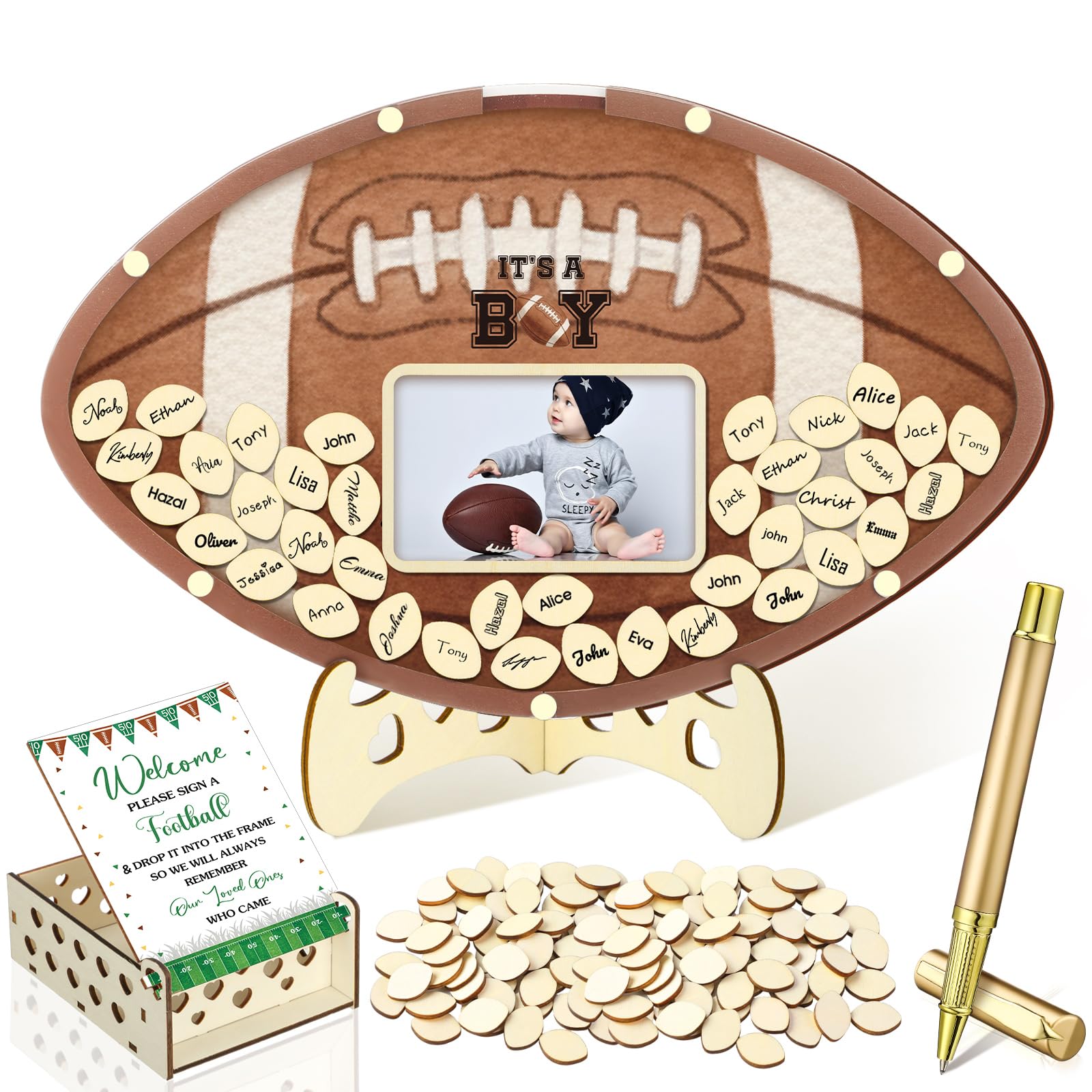 Wenqik 63 Pcs Football Touch Down Baby Shower Guest Book,Coofee