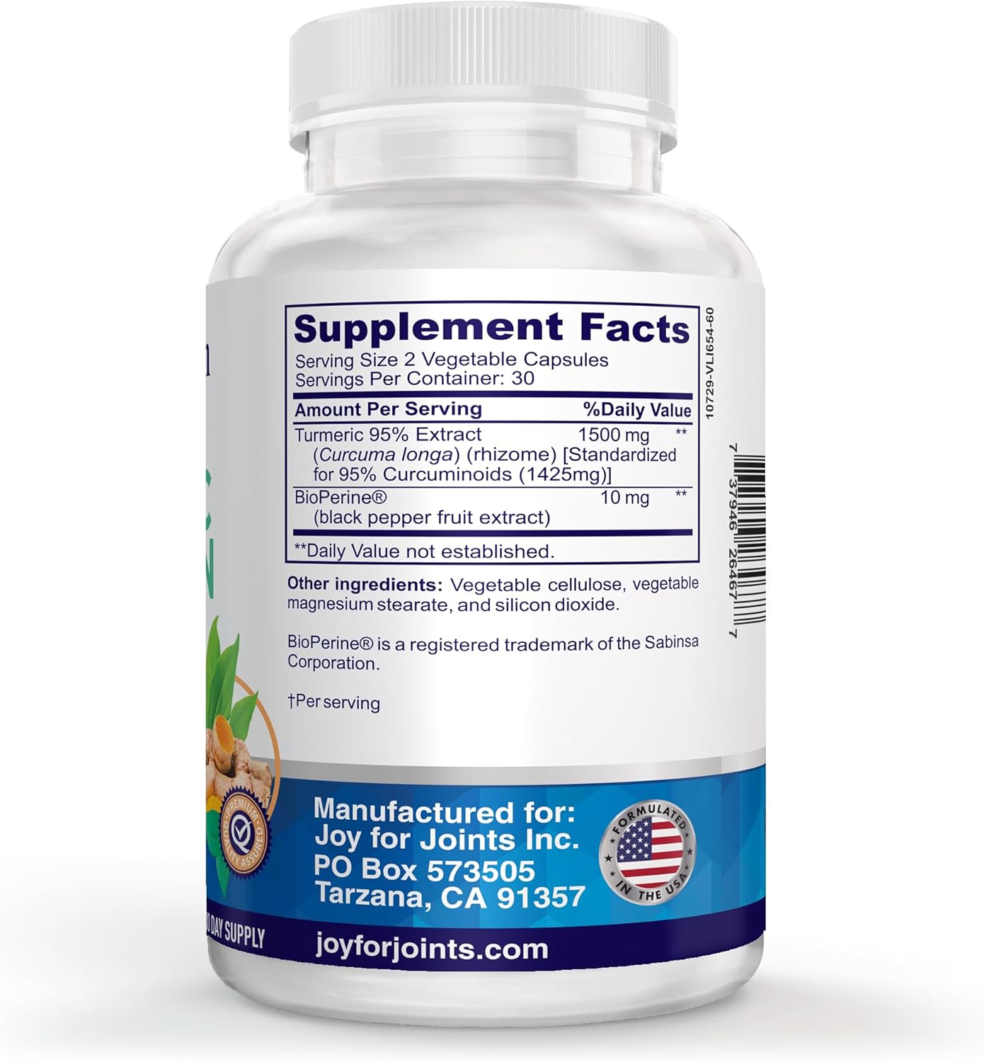 Turmeric Curcumin Supplement 1500mg, 95% Curcuminoids Ultra Potent, High Absorption Curcumin with Black Pepper, Non-GMO, Made in USA, 60 Veg Capsules - Image 6