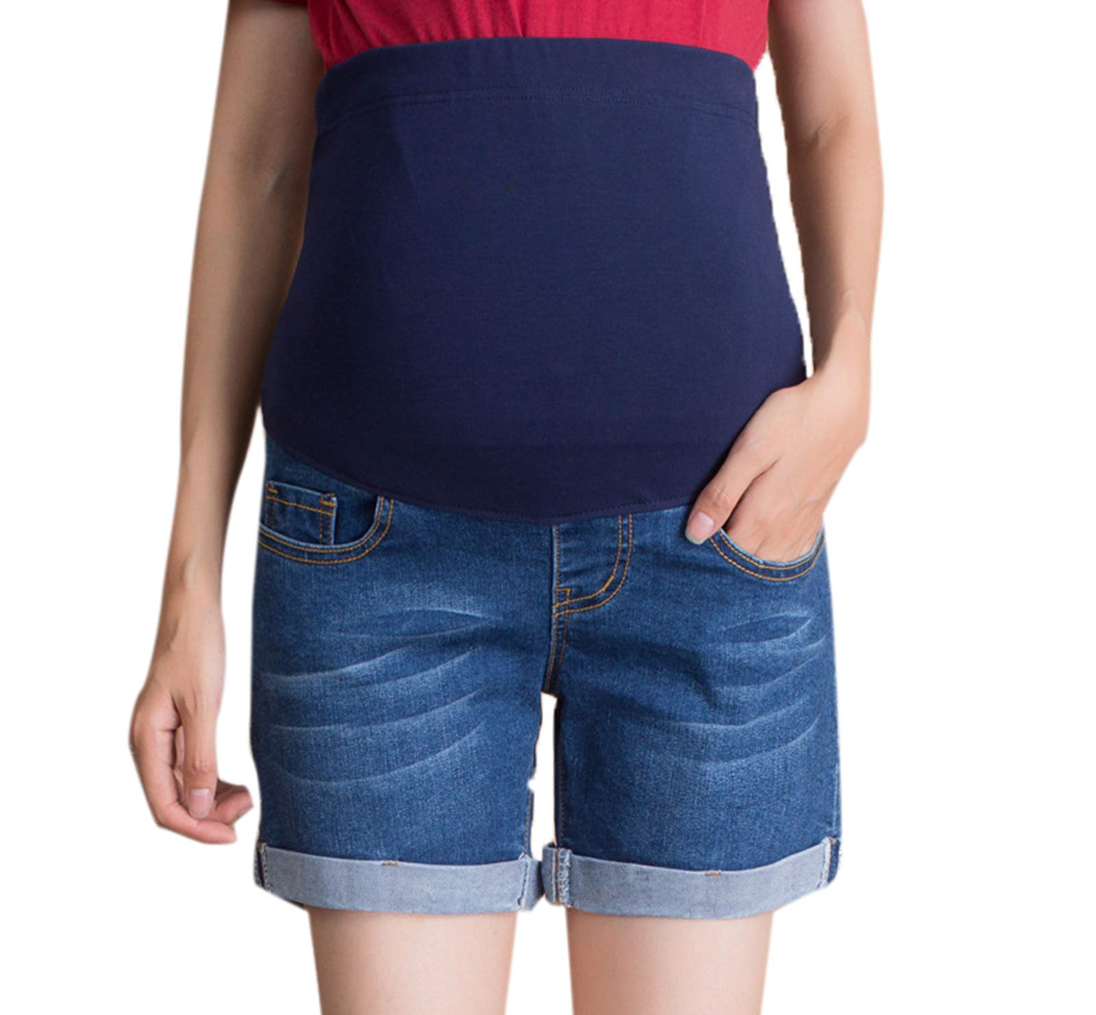 keephen Maternity Short Pants for Pregnant Women - Casual Over Bump Jeans Shorts Pregnancy Denim Shorts Maternity Clothing Dark Blue