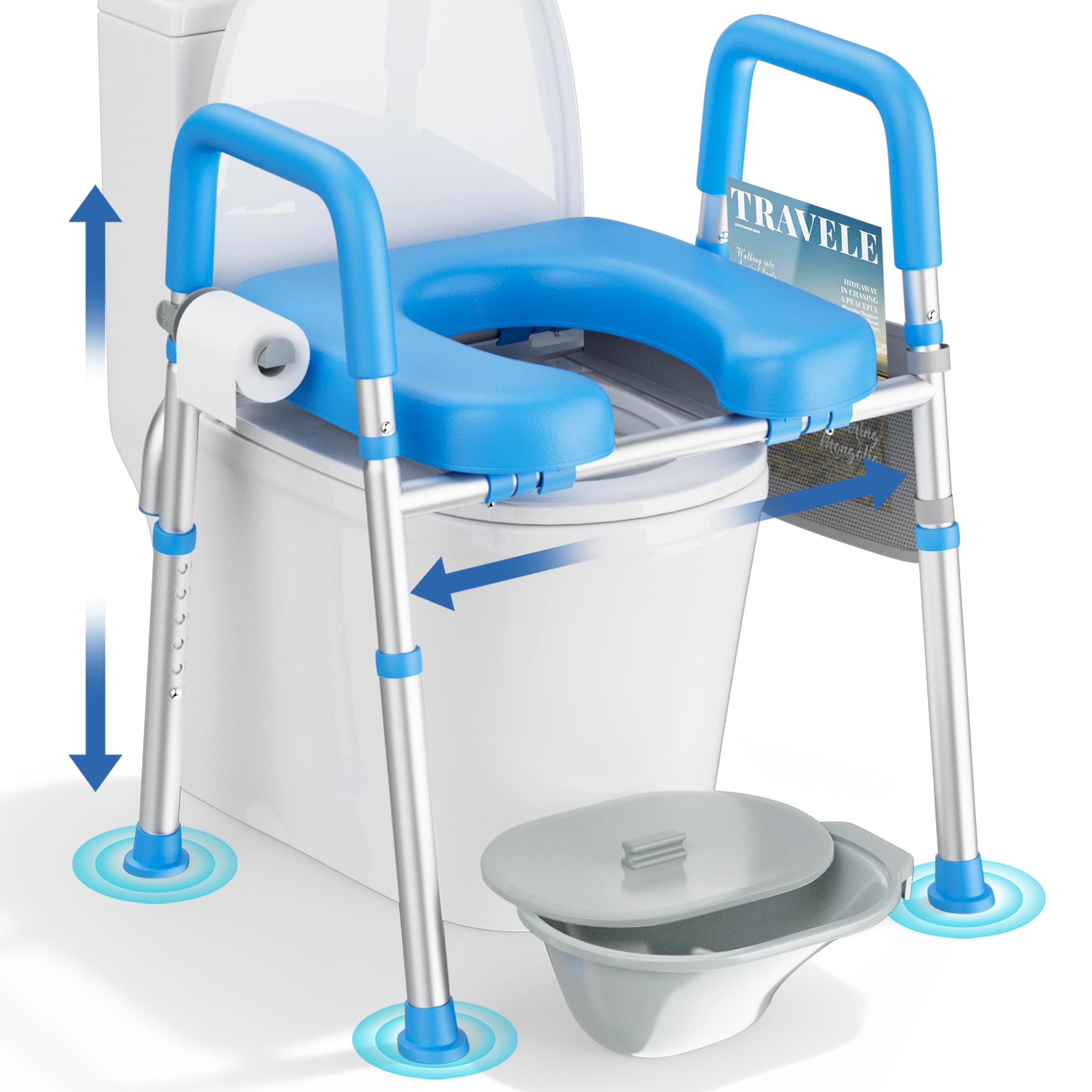 KEKOY Toilet Seat Risers for Seniors, with Commode Adjustable Height Width