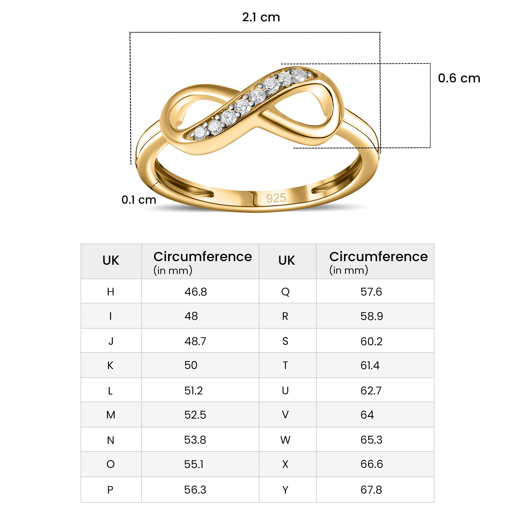 Anello con simbolo dell'infinito e zirconia cubica, placcato in oro rosa, oro giallo e platino, per coppie, per ragazze, con confezione regalo