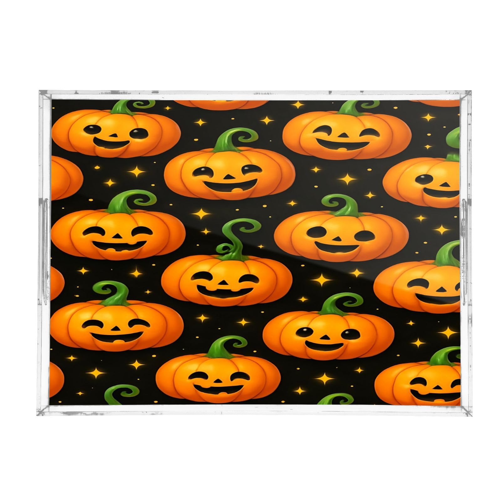 BOESI Cute Graffiti Halloween Pumpkin Acrylic Decorative Dining Tray, Acrylic Decorative Tray Organizer with Handle for Kitchen, Dining Room, Bathroom, Dresser