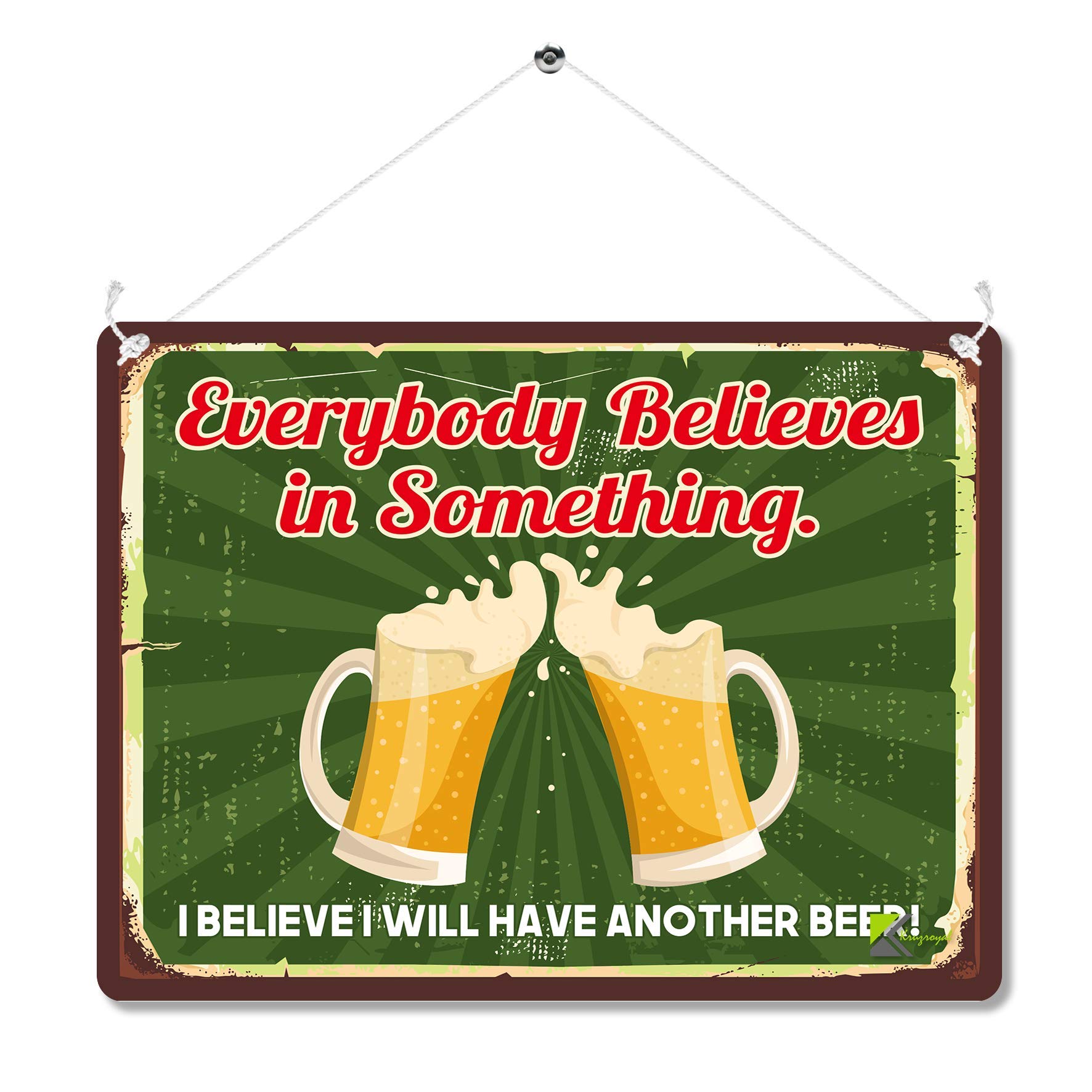Kruzroyal Funny Beer Metal Wall Sign, Believe In Another Beer Novelty Plaque Gift, Humorous Retro Vintage Tin Decor For Home Bar Or Pub, 20X15cm With Hanging String