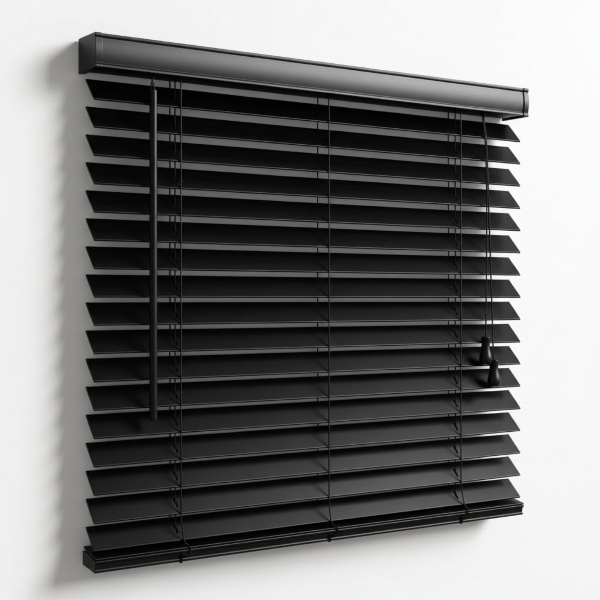 WILSONS DIRECT - PVC Venetian Window Blinds With Twist Open Close - Trimmable, Easy Fit with Twist Wand & Child-Safe Cords - Moisture Resistant Slat Wall & Recess Mount (Black, 60W x 150H cm)