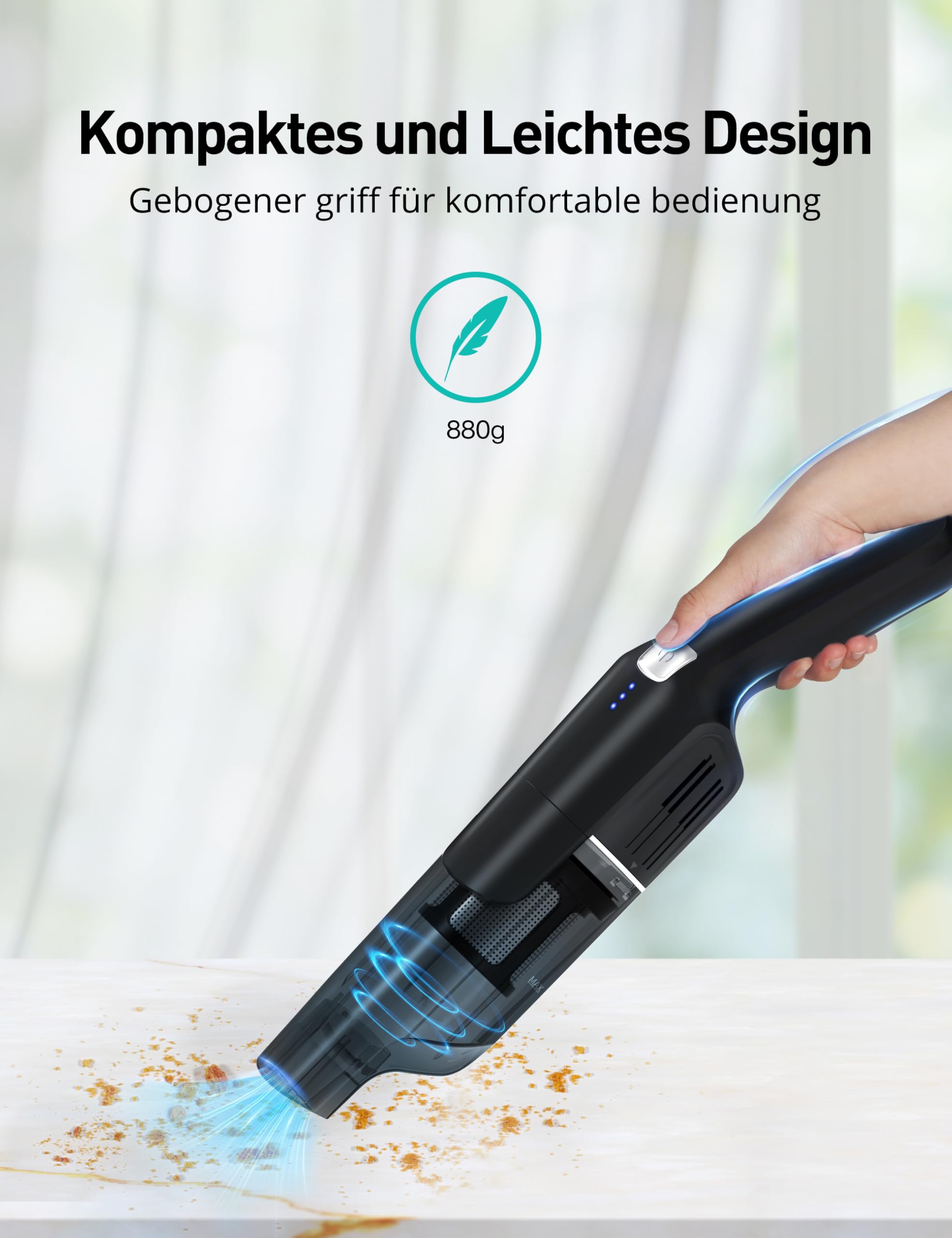 Aspiron Handstaubsauger Akku, 18000Pa & Schnellladestation, Starke Absaugung, HEPA-Filter, Akkusauger Klein für Autos, Zuhause, Schwarz