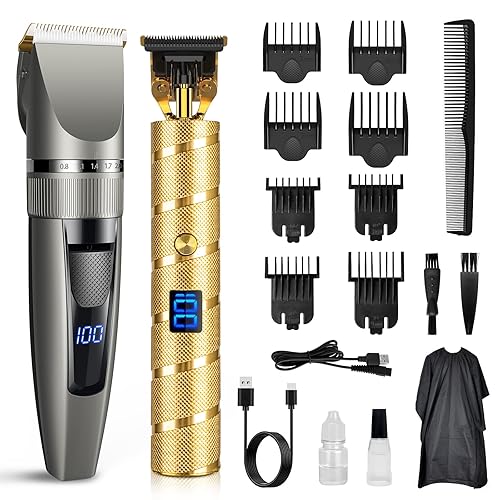 Qhou Juego de recortadora y cortadora de pelo eléctrico recargable, para corte de pelo de peluquero casero