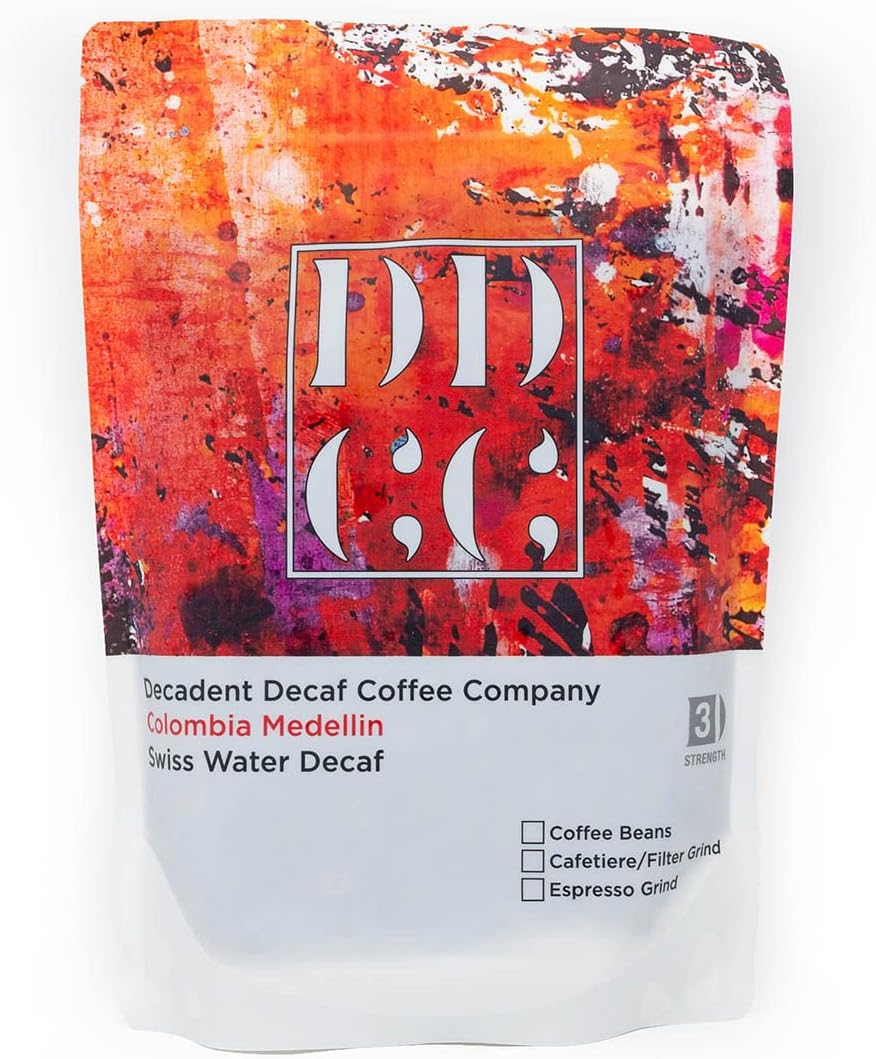 Decaffeinated Colombian Coffee Beans 227g - Swiss Water Decaf Process - Decadent Decaf - Medium Roast - Strength 3 - All Coffee Machines - 100% Arabica
