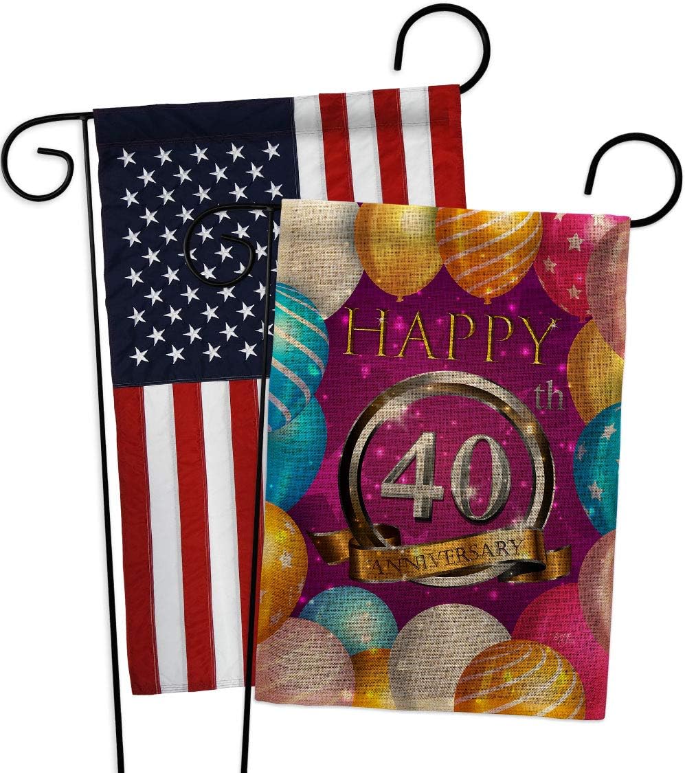Happy 40th Anniversary Garden Flags Pack Celebration Couple Married Wedding Occasion Party Valentines USA Vintage Applique Small Decorative Gift Yard House Banner Made In 13 X 18.5