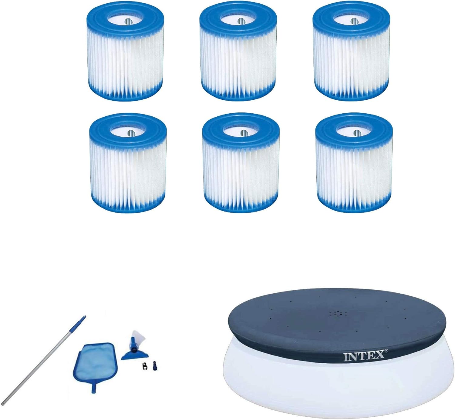 Intex Type H Replacemant Filter Cartridge (6), Cleaning Kit & 10ft Pool Cover