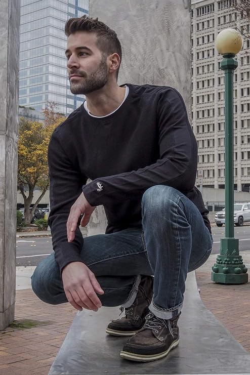 Ably Luxor Men's Thermal Pullover Crew Neck Shirt | Repels Liquids, Stains, and Odors