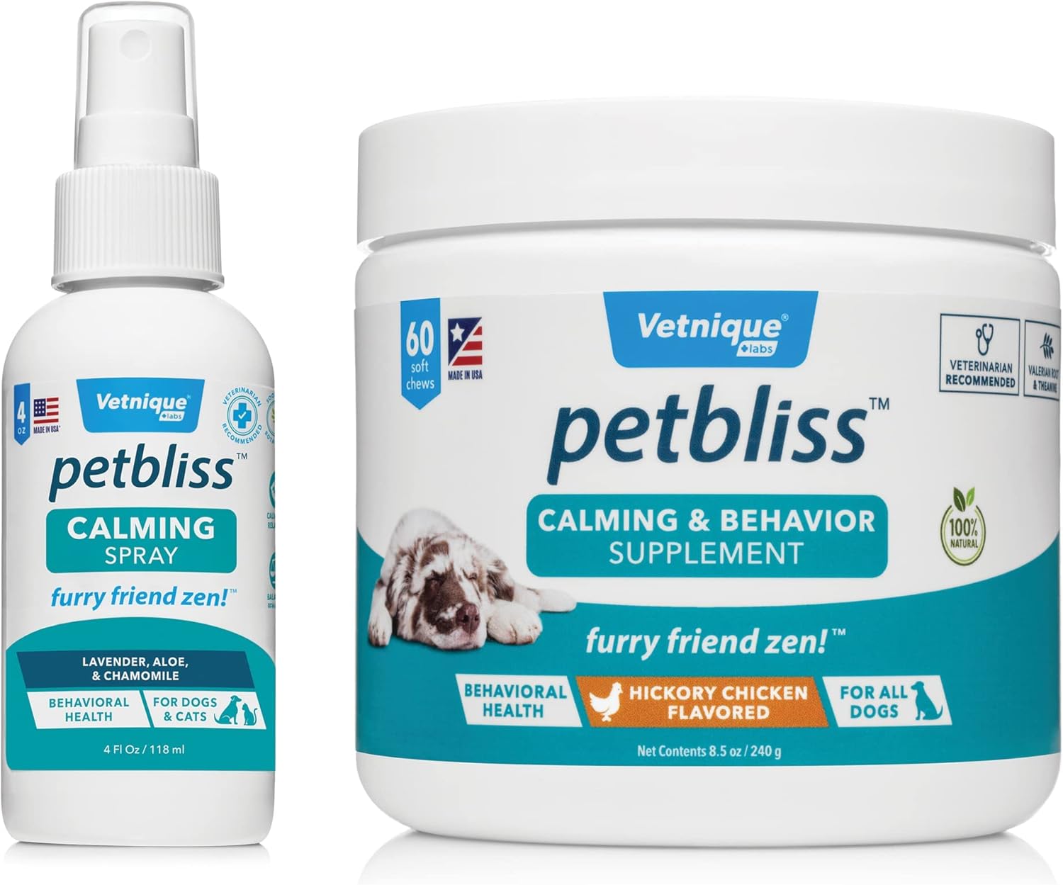 Petbliss Calming Bundle for Dogs Helps Support Anxious Dogs and Promotes Stress Relief 60ct Chews and 4oz Spray : Pet Supplies