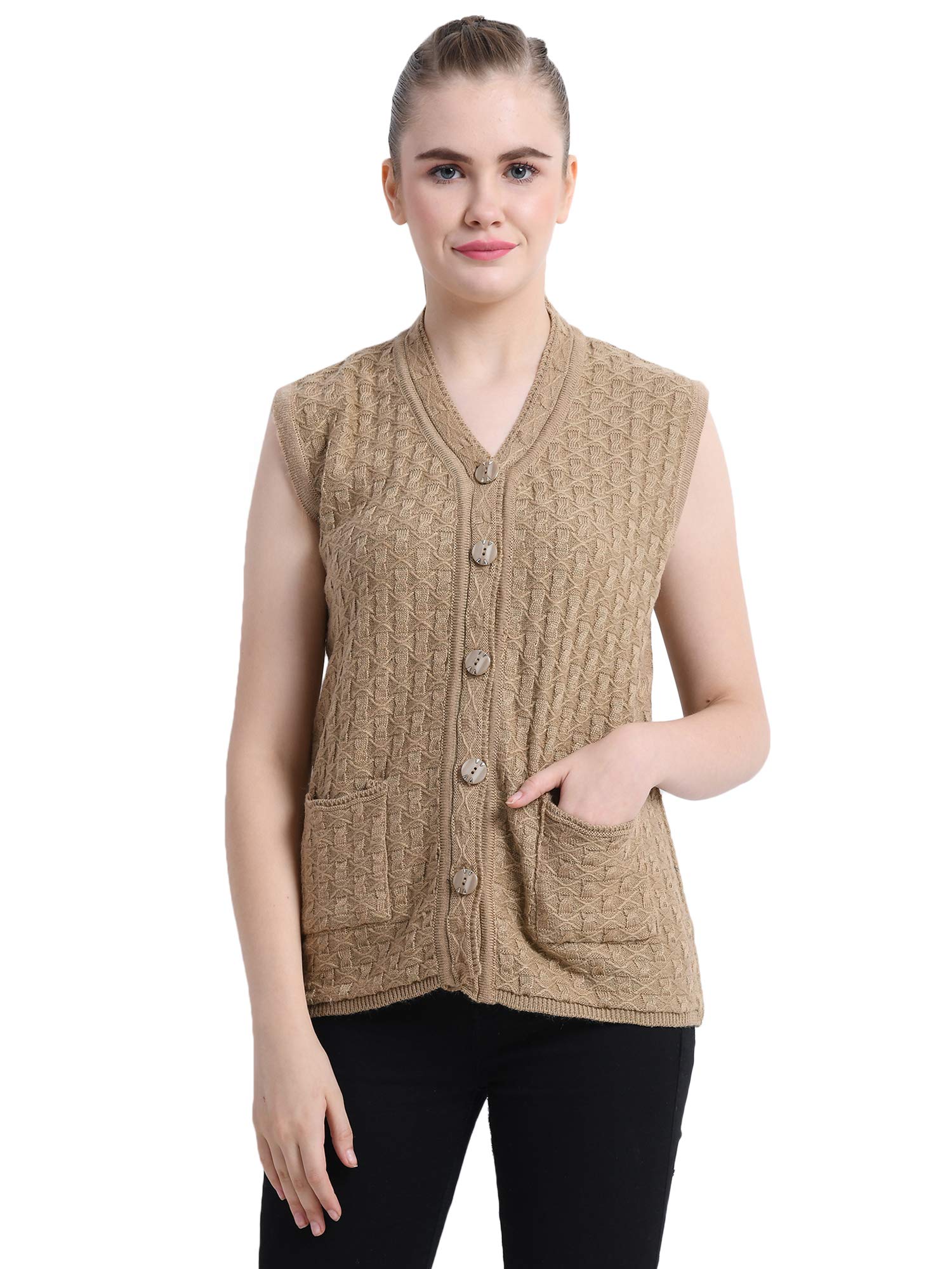 Women's Wool Sleeveless Short Cardigan with Pockets (A27-Ad10Rk03Pu_Purple_Parent)-image-32