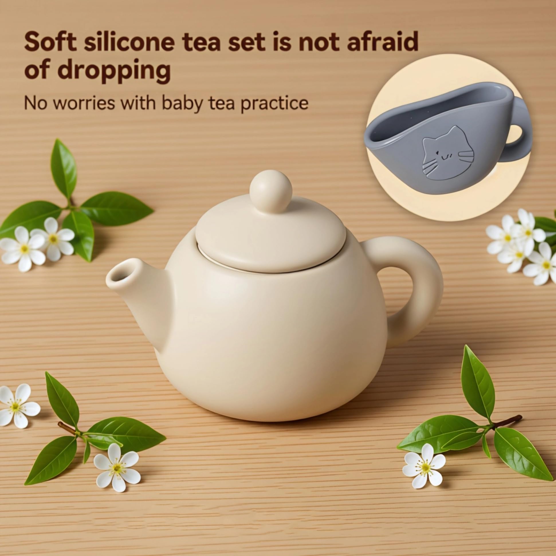 Tea Party Set, Tea Sets for Toddlers 3-5, Educational Party Set with Silicone Teapot, Cups, Coasters with Serving Spoon for Girls and Boys, Toddler — view 6