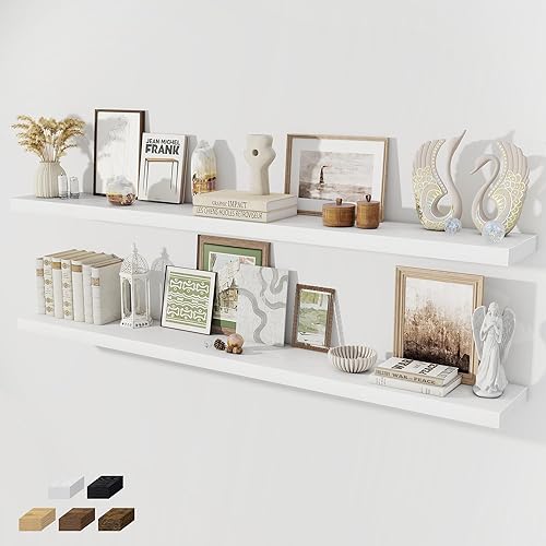Miniatura 11 de Estantes flotantes para pared, juego de 2 estantes flotantes de 28 pulgadas, estante de madera rústica montado en la pared para baño, sala de estar,