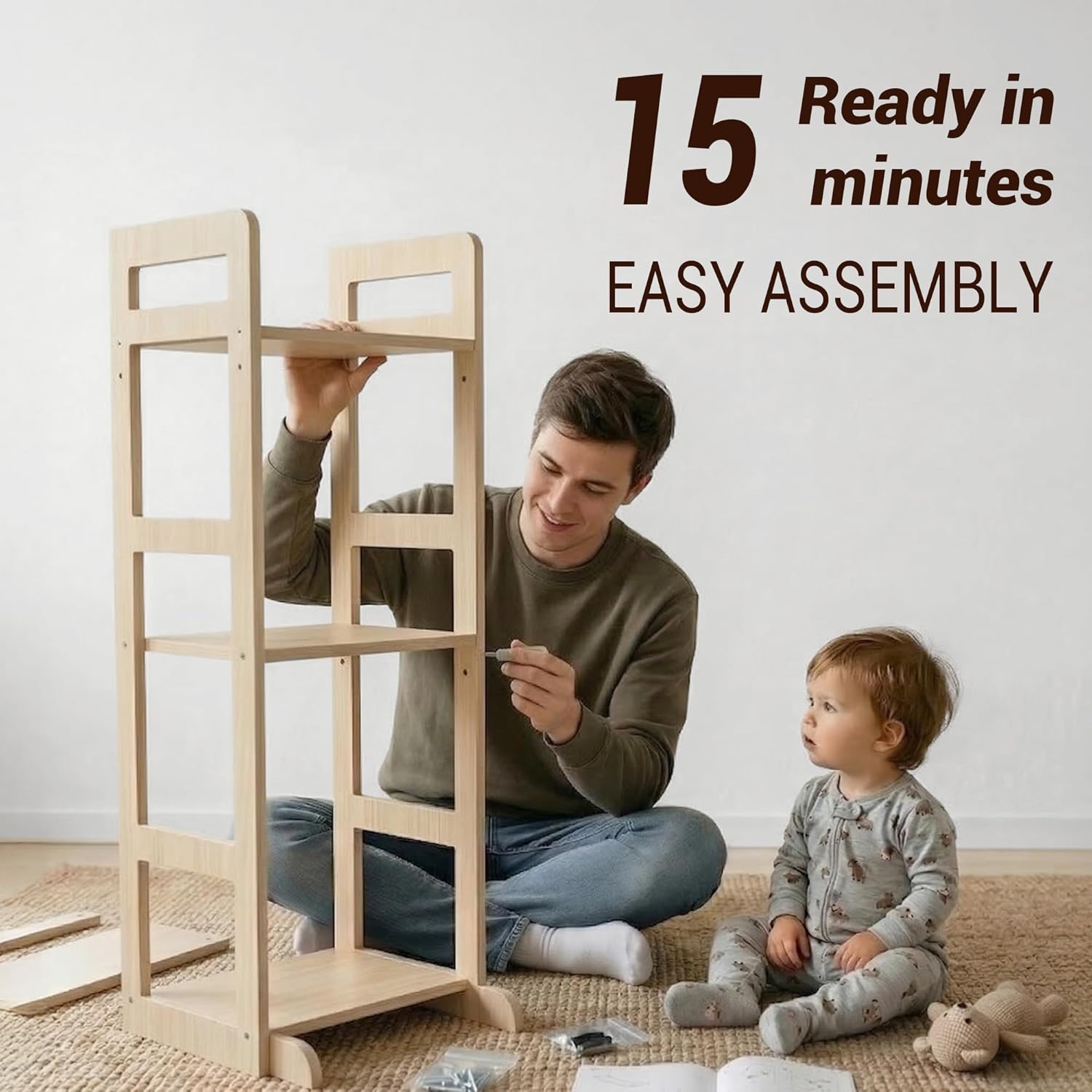 KiddoCood Kids Toy Storage Organizer, 100% Solid Wood Montessori Toy Organizer, BPA Free, CPC-Certified Playroom Organization for Living Room & Nursery, Brown