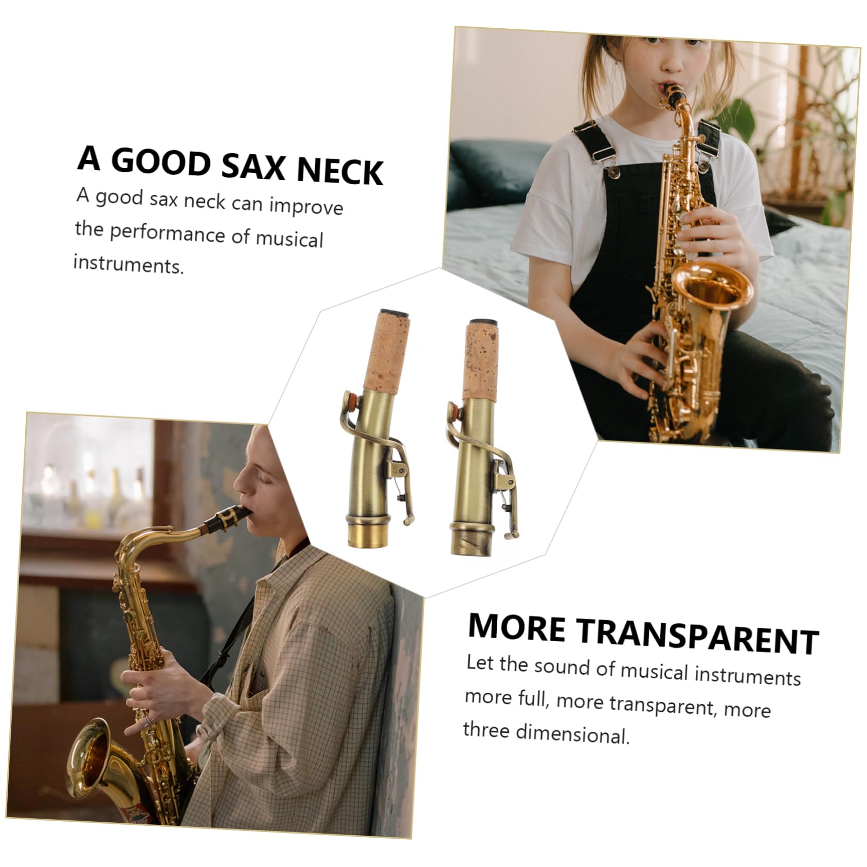 Collo Saxofono Dritto Retrò 2 Pezzi Bronzo e Sughero | Manici Curvi e Dritti, Accessori Vintage per Sax, Trasmissione Vibrazioni e Trasparenza Sonora