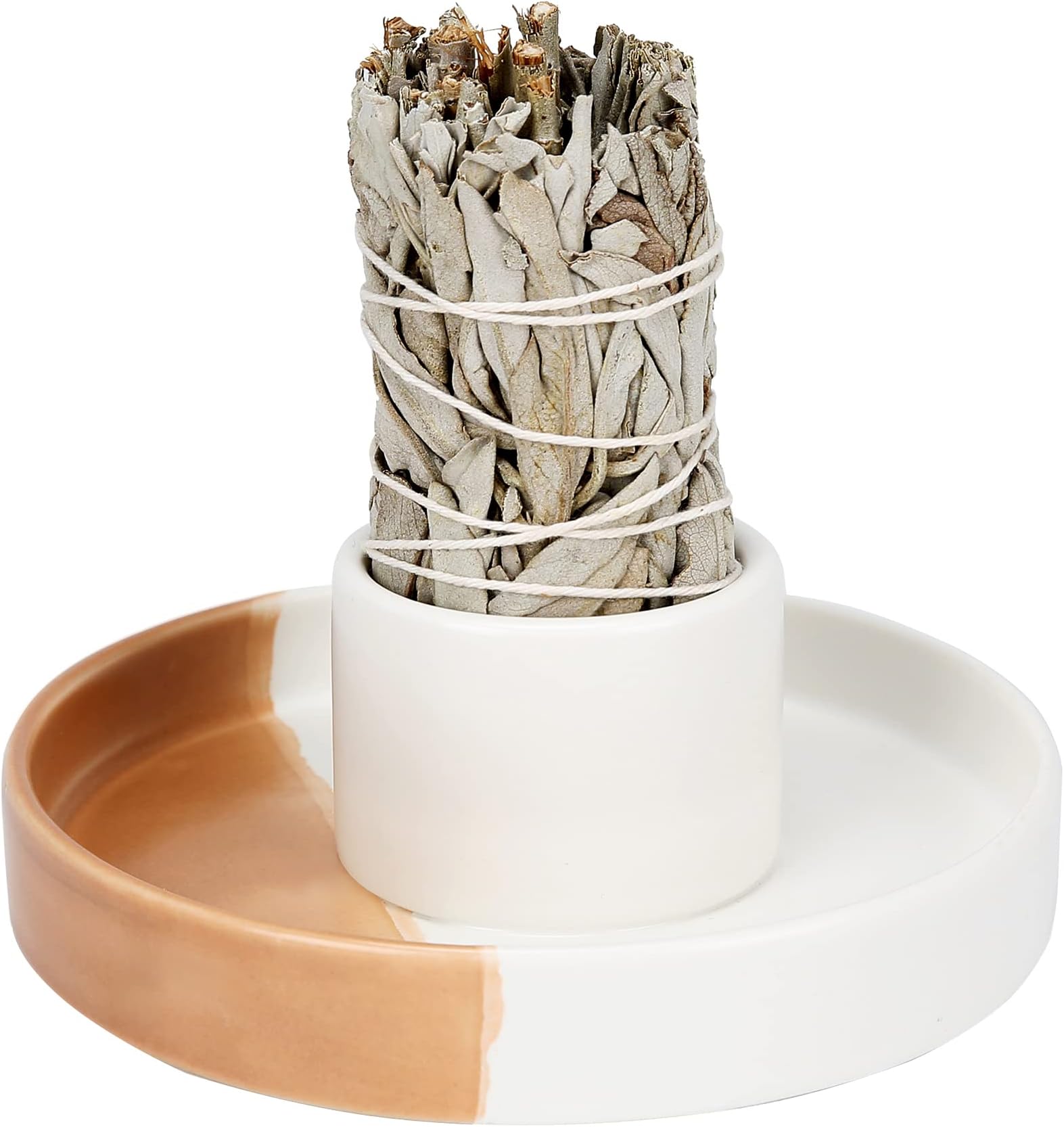 Yawlsow Palo Santo Houder Brand, Houtskool Bakhoor Wierookbrander, Smudge Bowl, Salie Houder, Ash Catcher voor Meditatie Zen Decor (Wit Mat