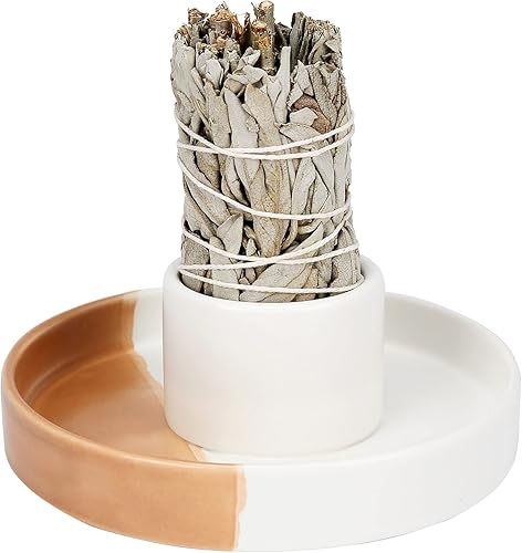 Soporte para salvia, quemador de salvia blanca, cuenco para manchas, soporte de Palo Santo, soporte para incienso, paquete de soporte de incienso,