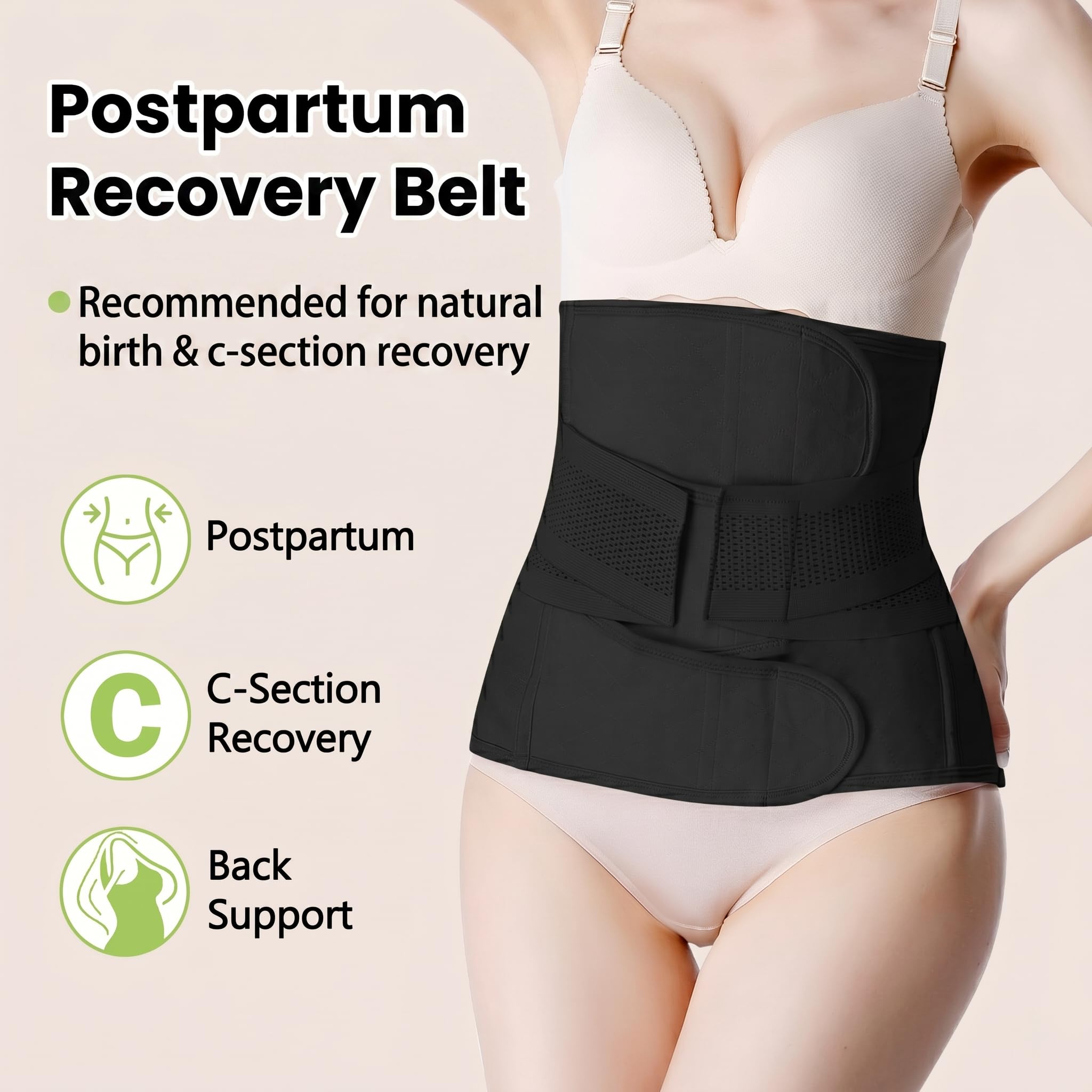 Pas poporodowy C-Section Recovery Belt Back Support Belly Wrap Belly Band Shapewear - czarny - L