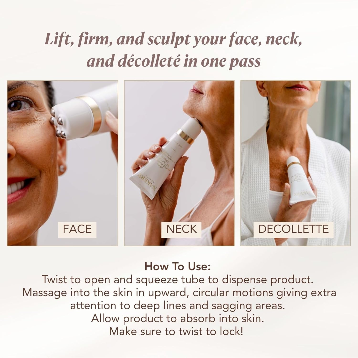 Nakery Lift-Tox Define & Firm Face Tightening Treatment with NAD+ & Collagen Booster, Neck & Jawline Roller for Sagging Skin, Lifting Wrinkles, Jowls, Crepey Texture, Firming for Women 50+