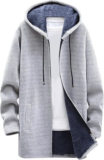 RTRDE Mens Coats Fall Winter Sweater Jackets Casual Knitted Cardigan Fleece Lined Full Zip Hooded Coat Long Jacket