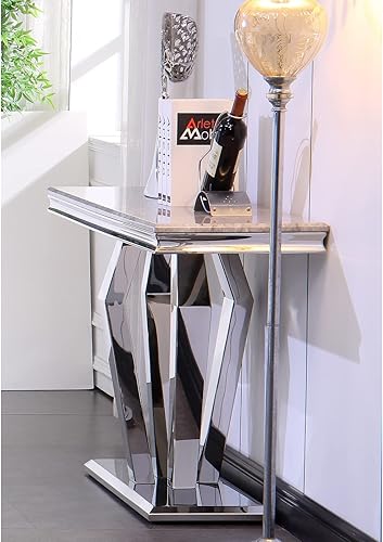 Miniatura 7 de ACEDÉCOR Mesa consola plateada, mesa de sofá con espejo con base geométrica, mesa consola rectangular gris de 50 pulgadas para entrada, sala de