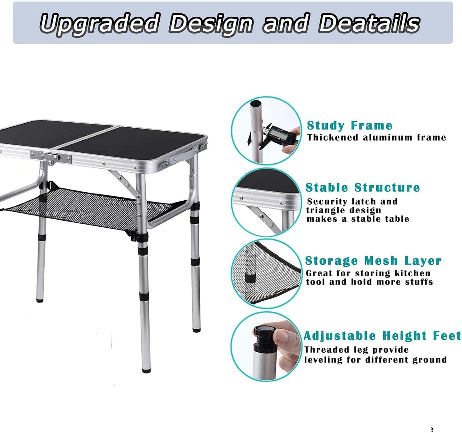 Folding Cping Table, Adjustable Height Folding Table, Portable Aluminum