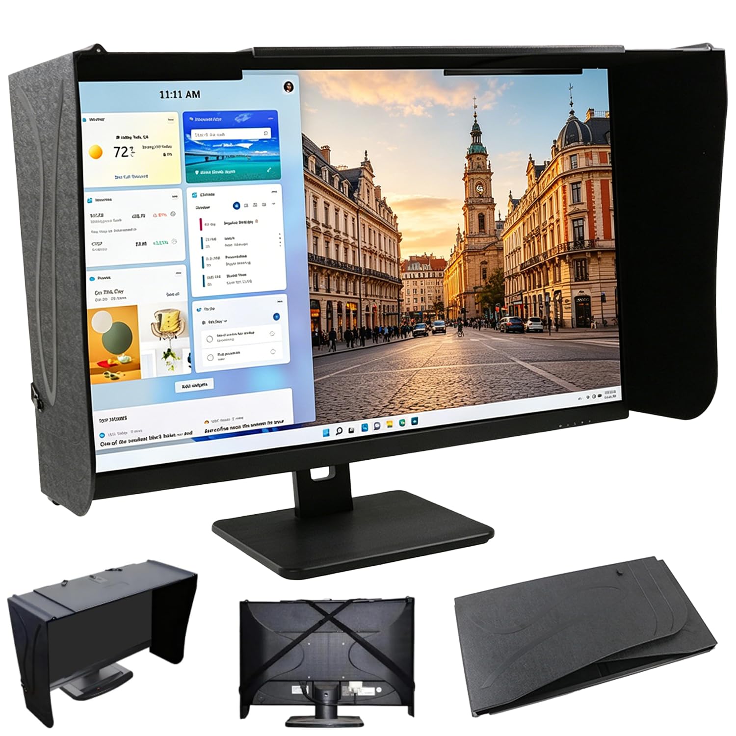 Bildschirm-Sonnenblende, Dreiseitige Verstellbare Monitorhaube für Flachbildschirme, Anti-Peeping & Reflexionsschutz, Faltbarer Sonnenschutz gegen Blendung & Sonnenlicht, für 17-27 Zoll Monitor