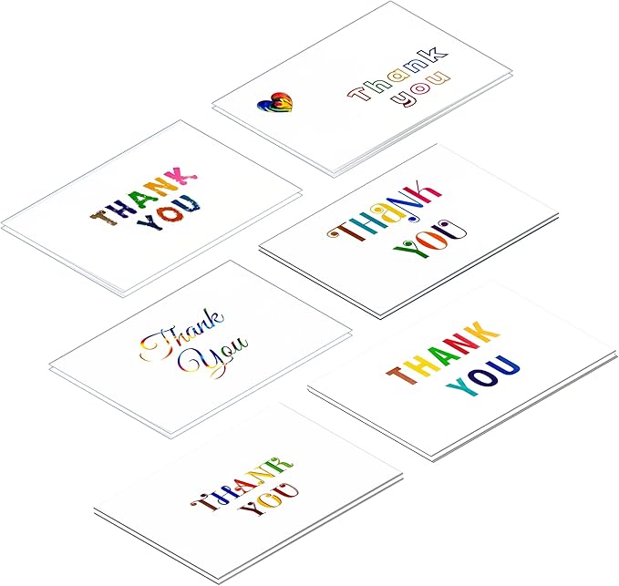 Amazon 封筒付きレインボーサンキューカード48枚 (封筒48枚 + ステッカー48枚)、メッセージカード、サンキューカード